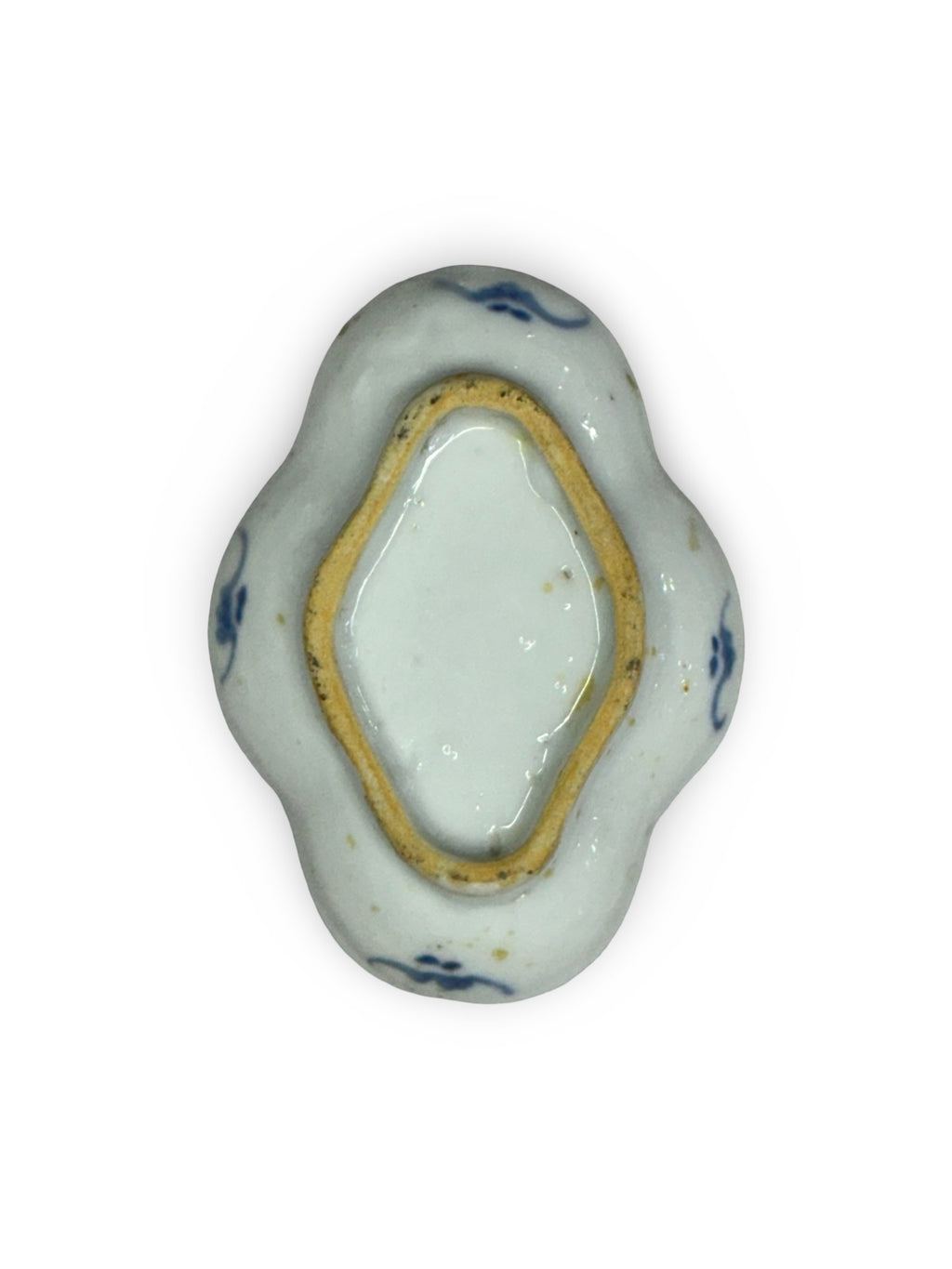 Antique Blue and White Porcelain Soy Sauce Plate - Floral & Geometric Pattern