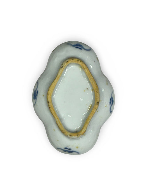Antique Blue and White Porcelain Soy Sauce Plate - Floral & Geometric Pattern