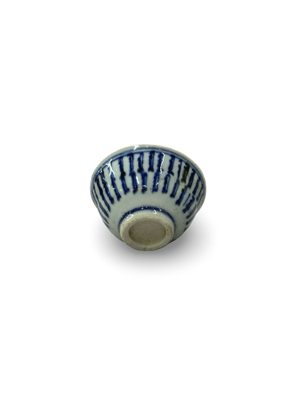 Qing dynasty Provincial Blue & White Porcelain Teacup – Vertical Stripe Motif