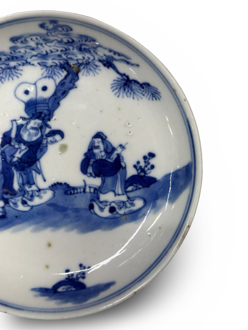 Qing dynasty Antique Chinese Blue & White Scholar's Plate - Ruo Shen Zhen Cang Mark