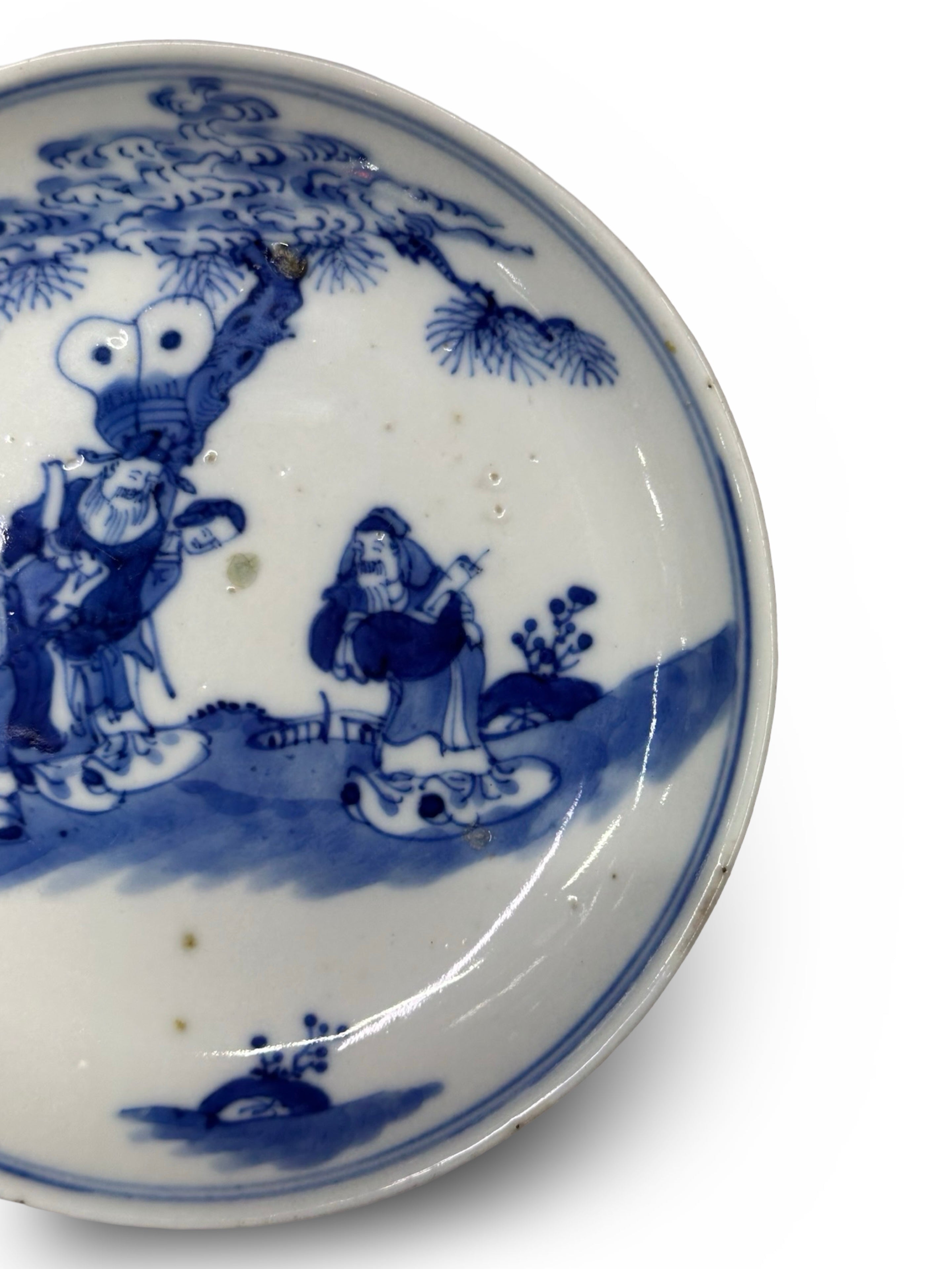 Qing dynasty Antique Chinese Blue & White Scholar's Plate - Ruo Shen Zhen Cang Mark