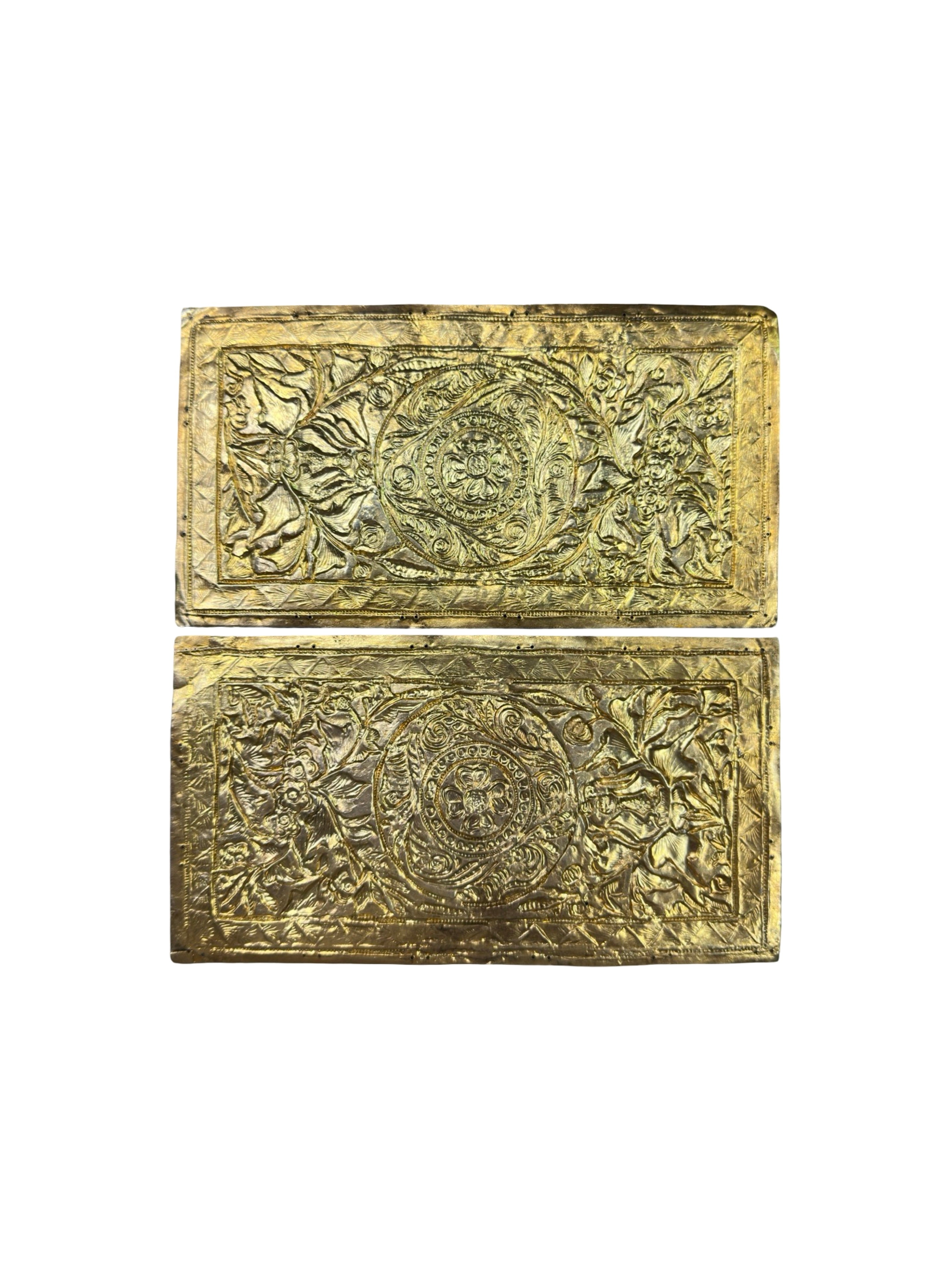A pair of straits Chinese Penarakan Nyonya Silver Pillow ends ( Buntal plates , Kapala Bantal ) 1920’s-1930’s