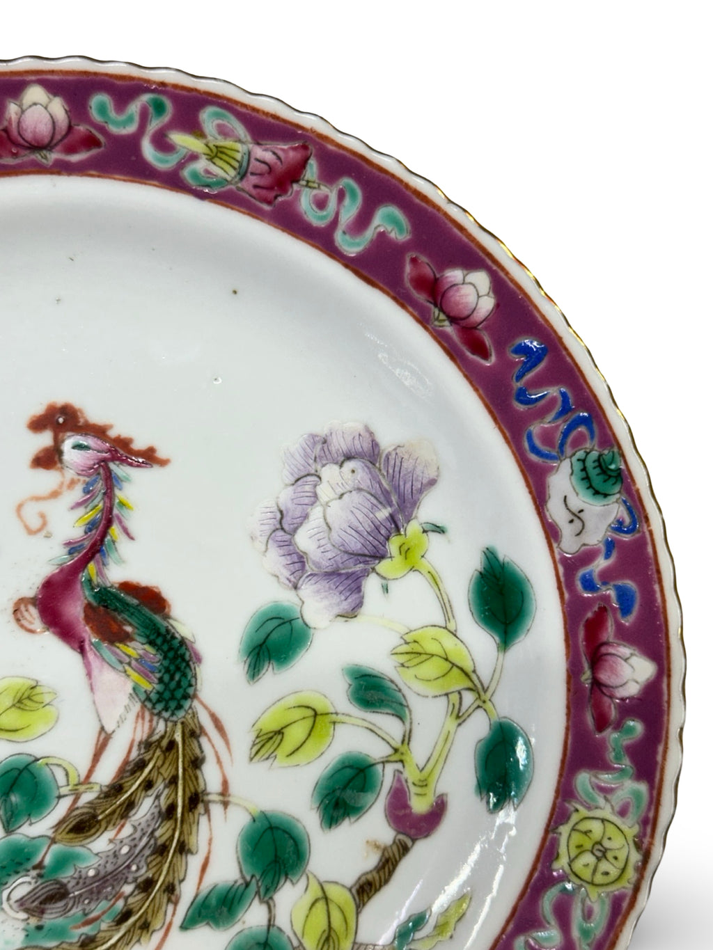 Antique Peranakan nyonya Famille Rose 7.5 inch Dish Plate– Phoenix & Peony Motif