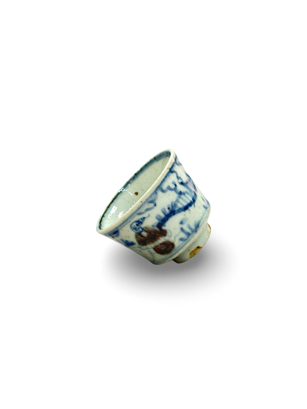 Mid-century was Chinese Blue & White Hand-Painted Tea Cup - Figurative Scholar & Landscape