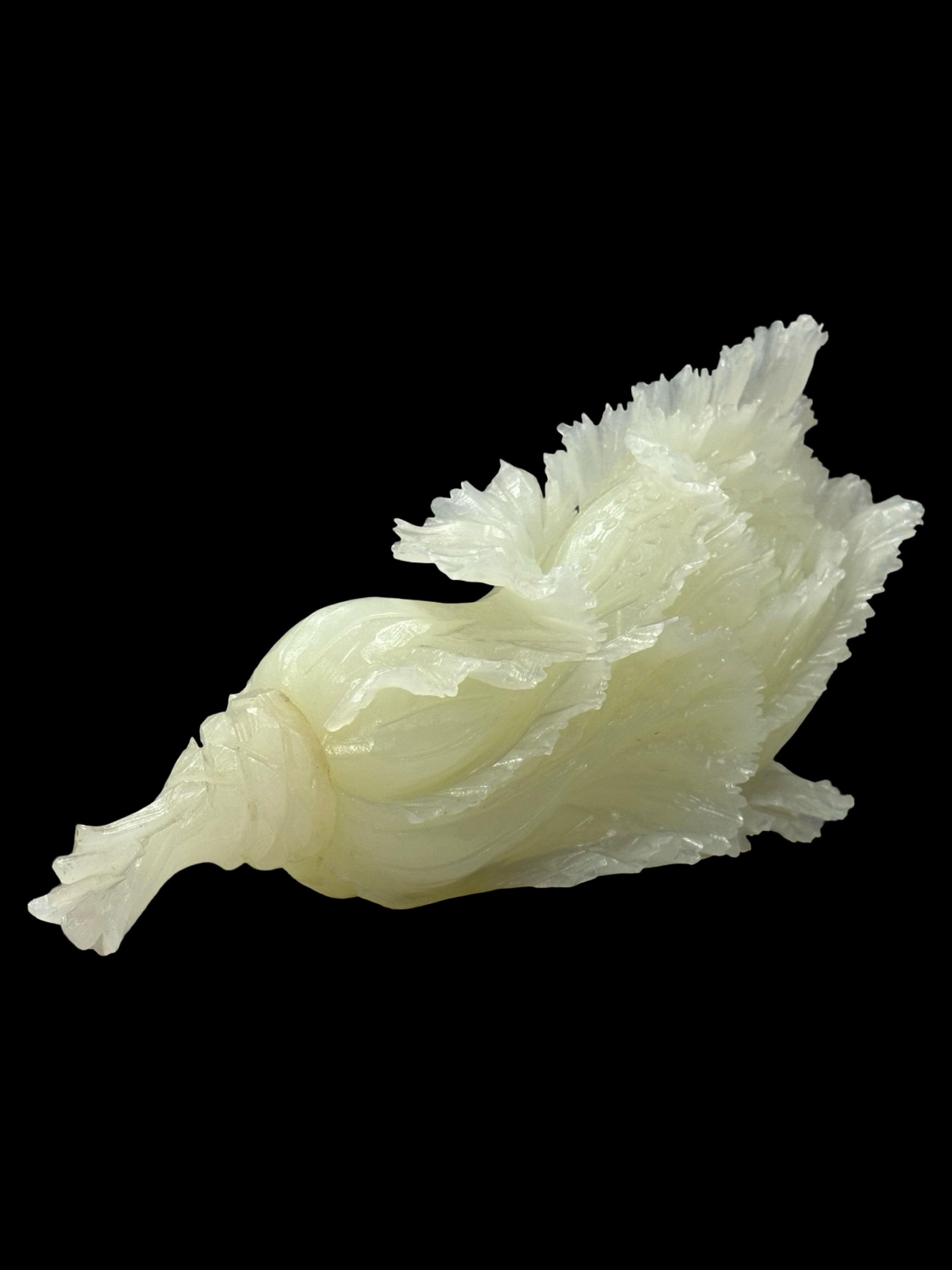 Oriental Translucent Stone Cabbage Sculpture – "Bai Cai" Prosperity Charm for Home & Office