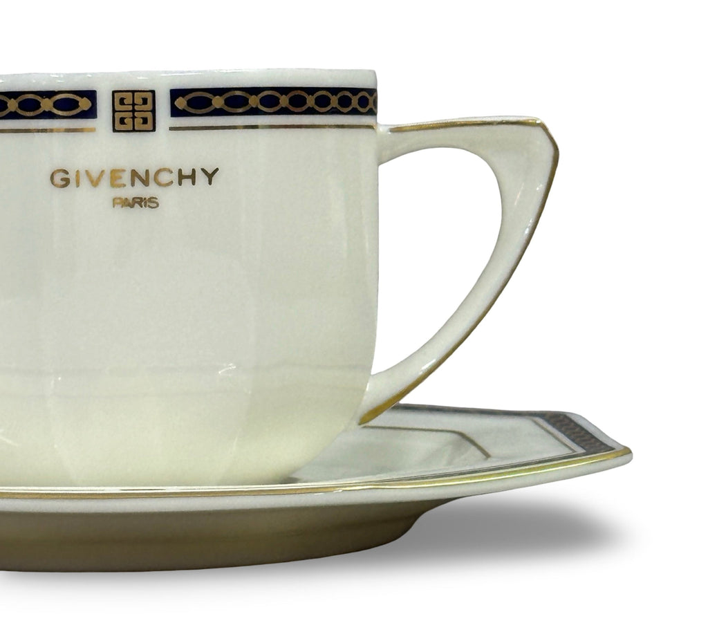Vintage Givenchy Paris octagon  Geometric Border Demitasse Set - White & Gold