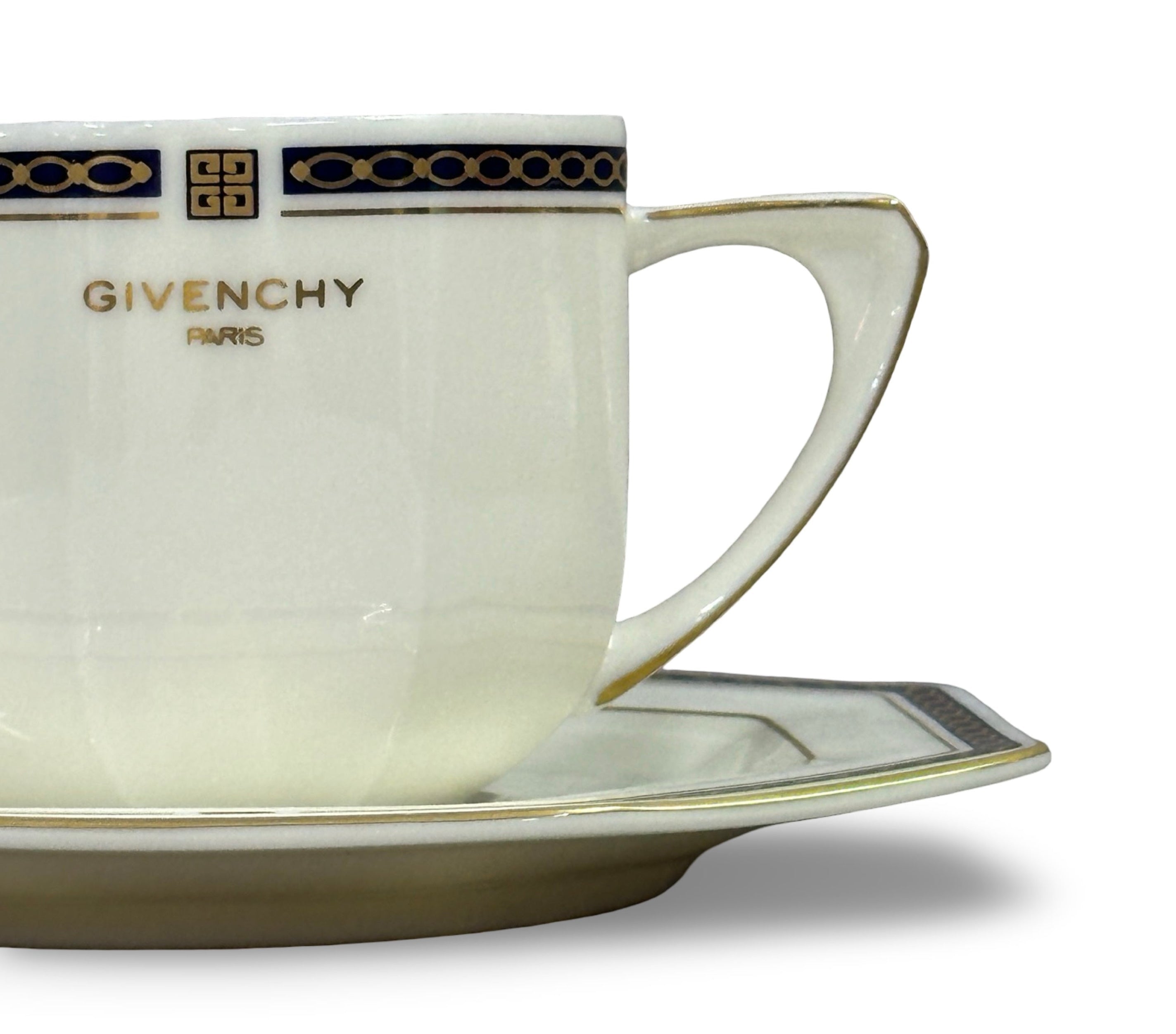 Vintage Givenchy Paris octagon  Geometric Border Demitasse Set - White & Gold