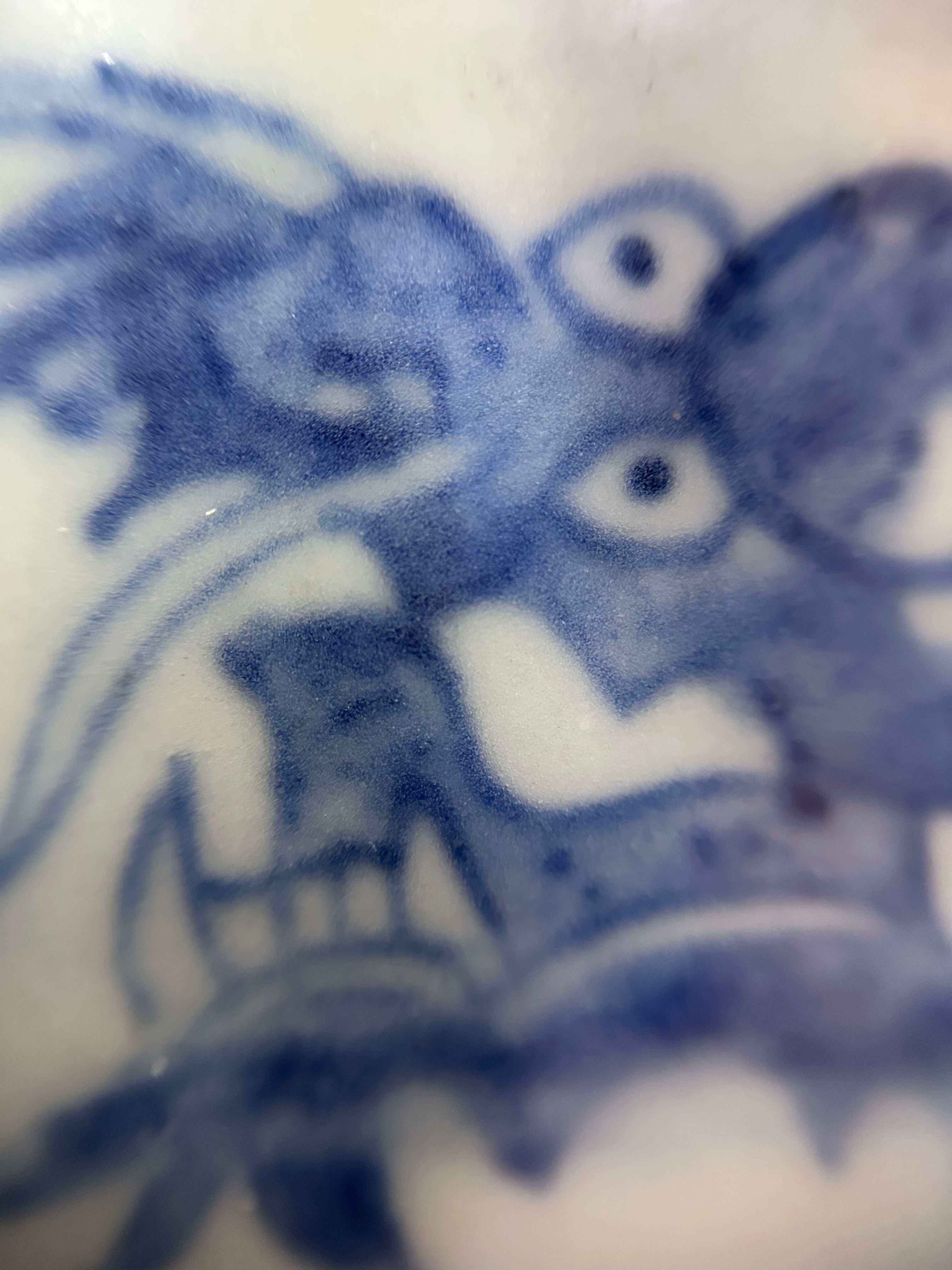 Late qing Chinese Blue and White Porcelain Dragon & Phoenix Incense Burner