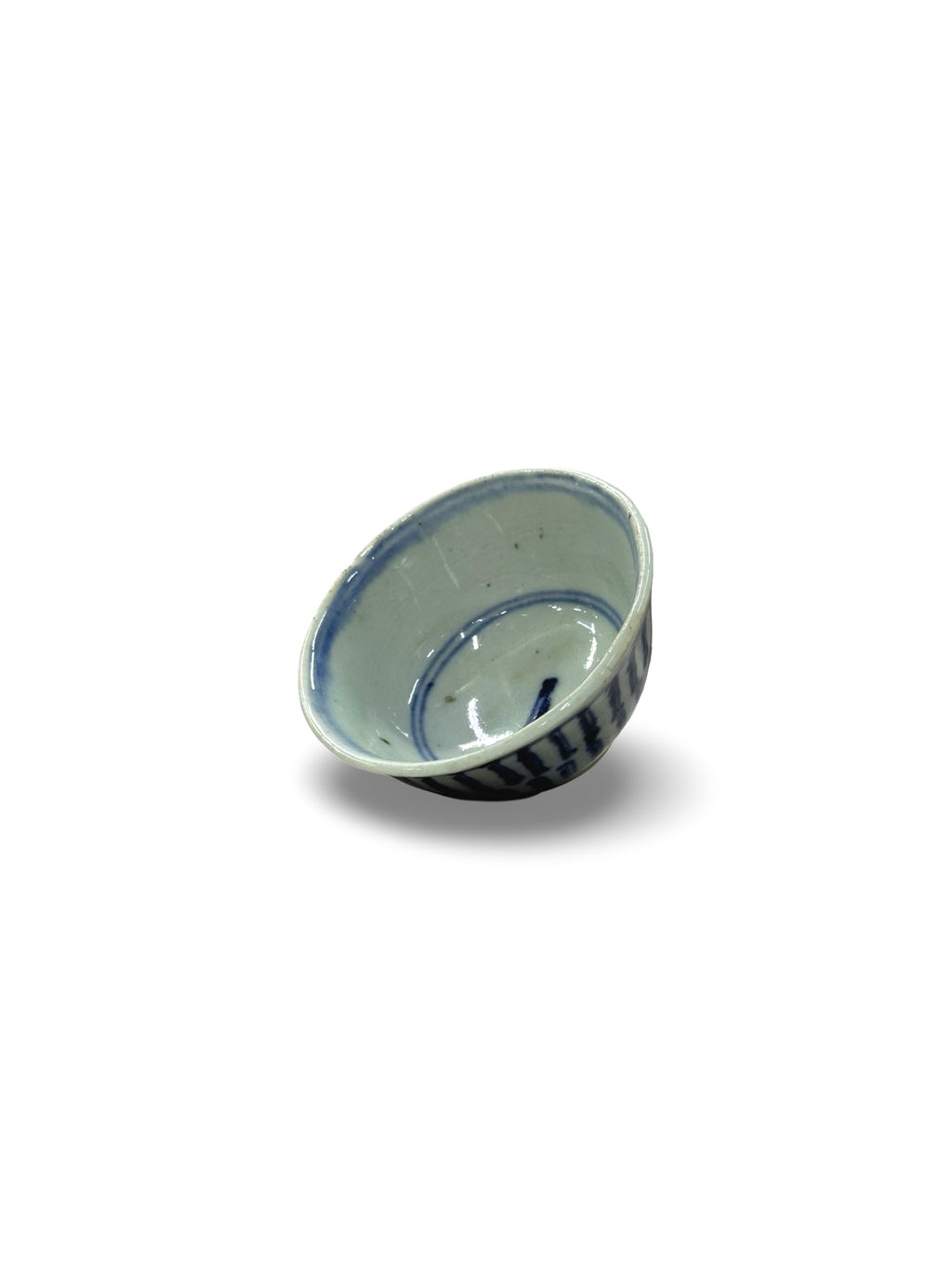 Qing dynasty Provincial Blue & White Porcelain Teacup – Vertical Stripe Motif