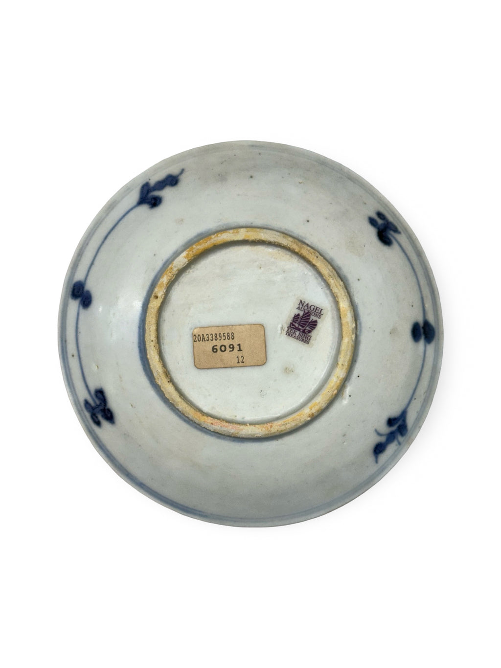 Authentic 1822 Tek Sing Shipwreck Blue & White Porcelain Bowl – "Flowering Peony" Design (Nagel Lot 6091)