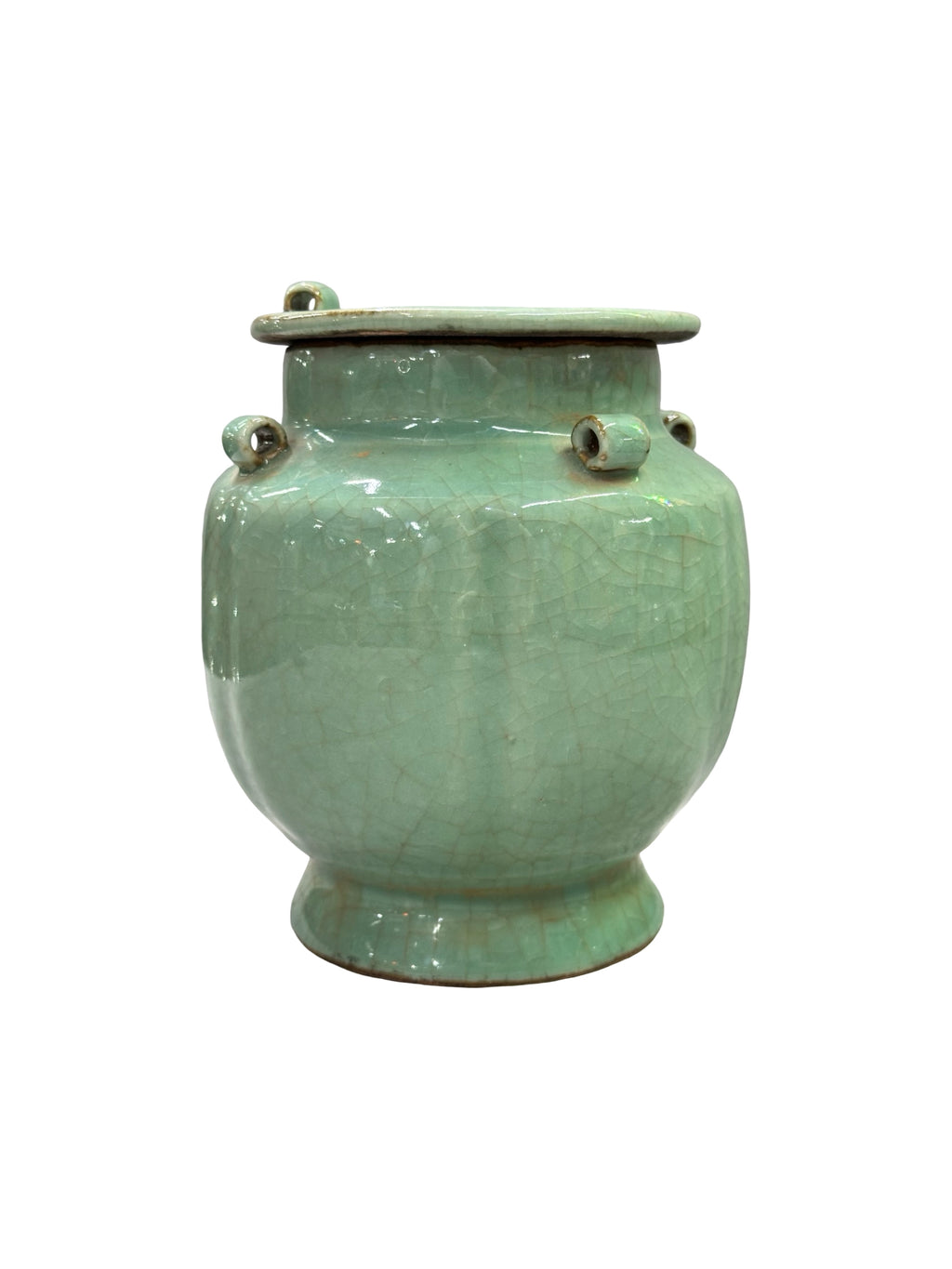 Vintage 20th Century Longquan-Style Celadon Jar with Lid – Lobed Crackle Glaze