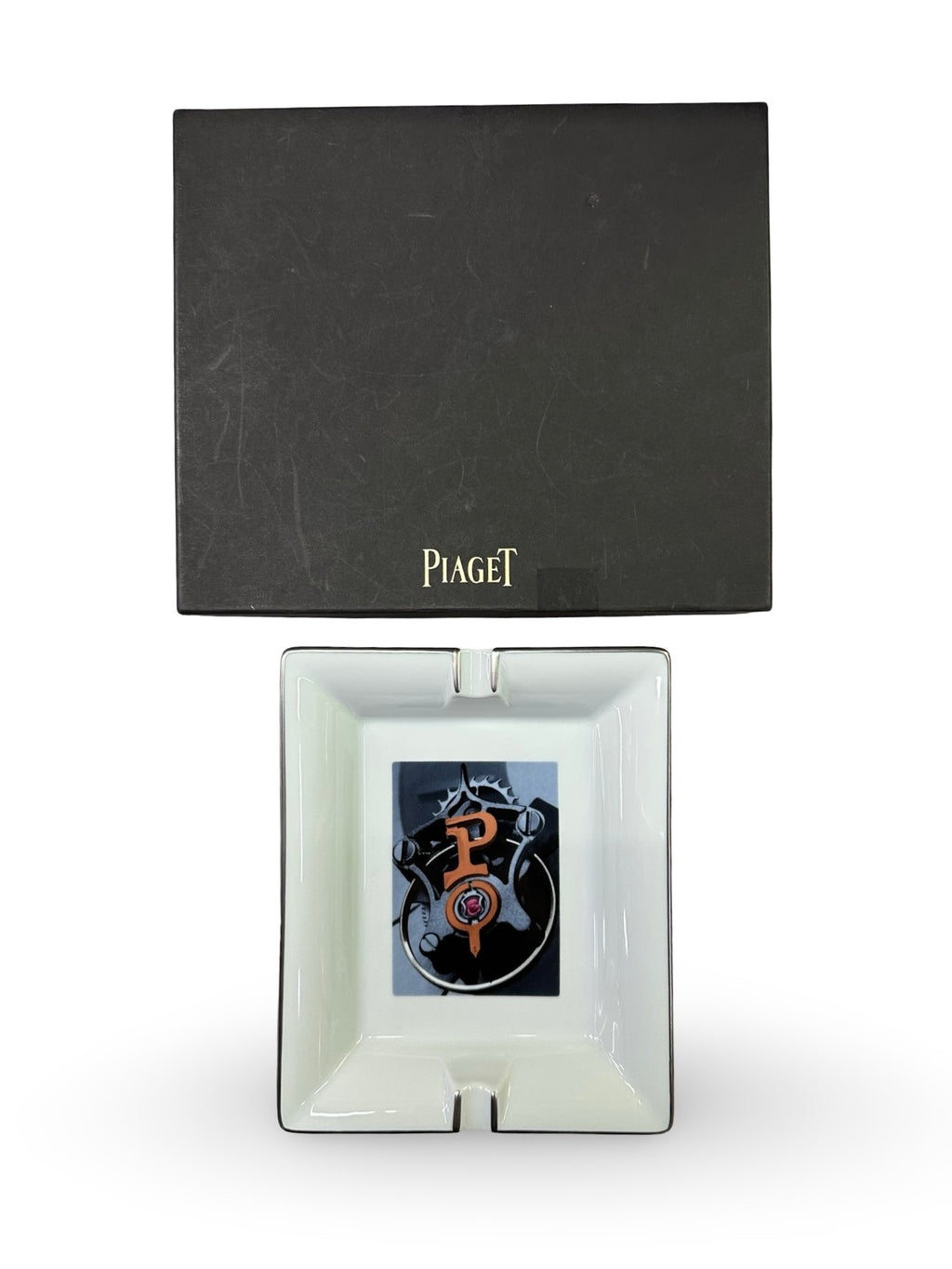 Piaget Limoges France Porcelain Cigar Ashtray & Valet Tray with Box - Watch Movement Design