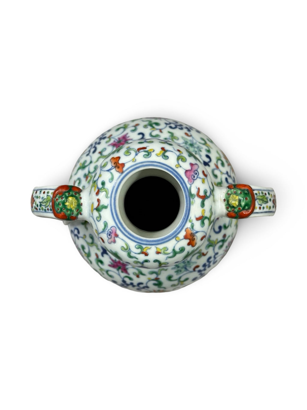 20th-Century Antique Style Chinese Doucai Porcelain Twin-Handled Vase - Floral Scroll & Lotus Motif