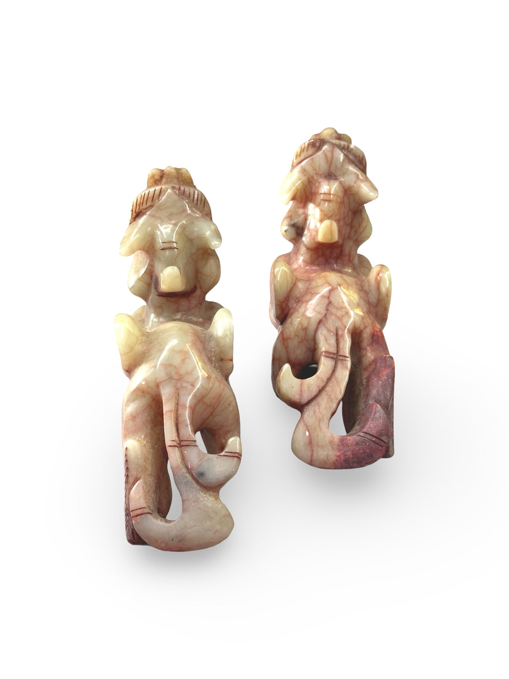 Pair of Carved Stone Chinese Guardian Pixiu - Protective Home Office Decor - Traditional Asian Stone Art