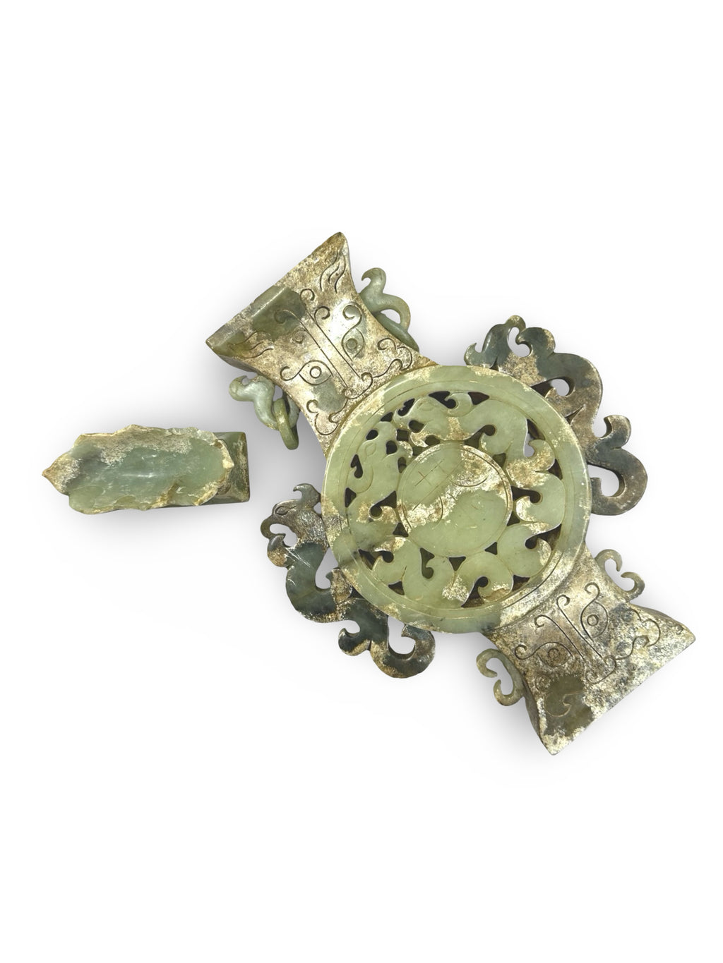 Mid-century Chinese Hand-Carved Soapstone Vase - Archaic Bi Disk & Chilong Dragon Motif