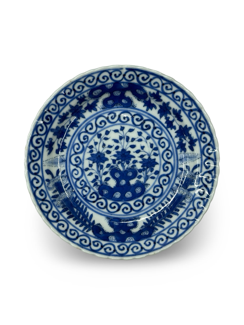 Qing Dynasty Blue & White Porcelain Plate | Late Qing Dynasty Scalloped Rim Dish