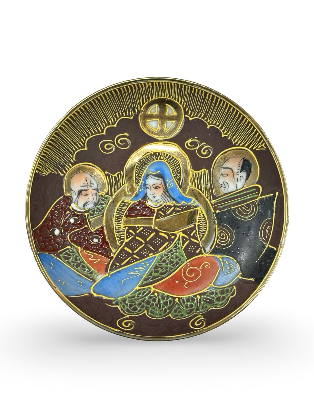 Vintage Japanese Samurai China Tea Cup and Saucer - Moriage Immortals Pattern - Hand-Painted Satsuma Style