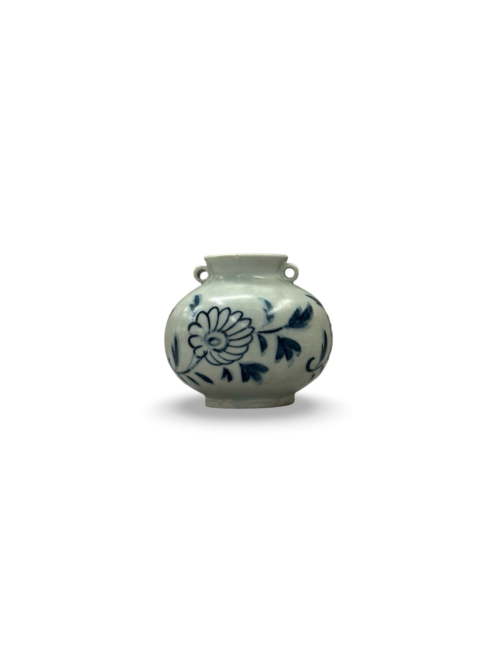 Vintage Blue and White Floral Porcelain Mini Jar with Lug Handles