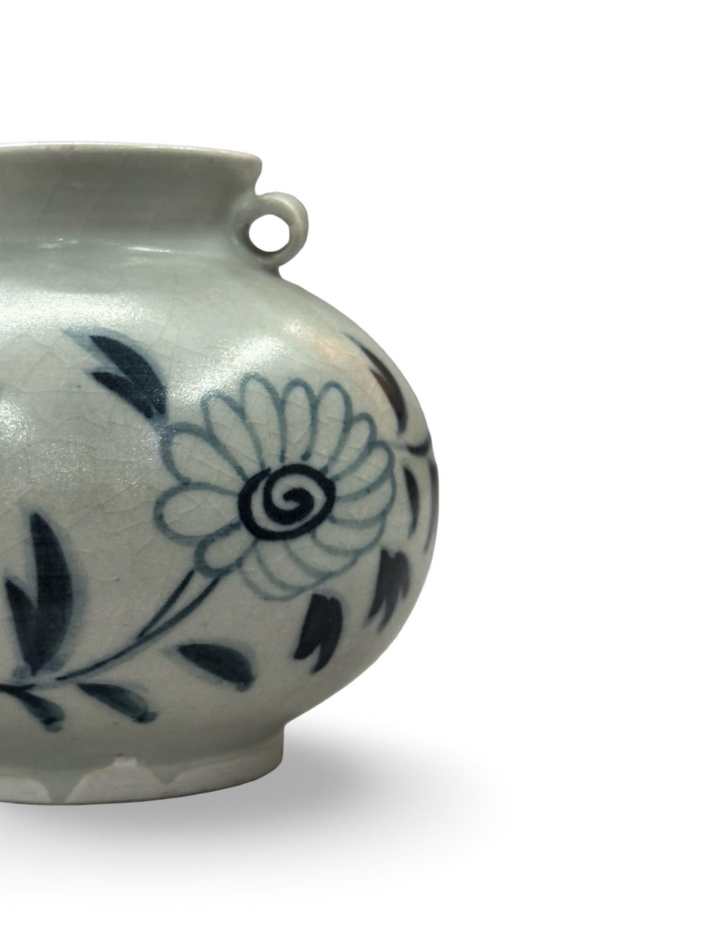Vintage Blue and White Floral Porcelain Mini Jar with Lug Handles
