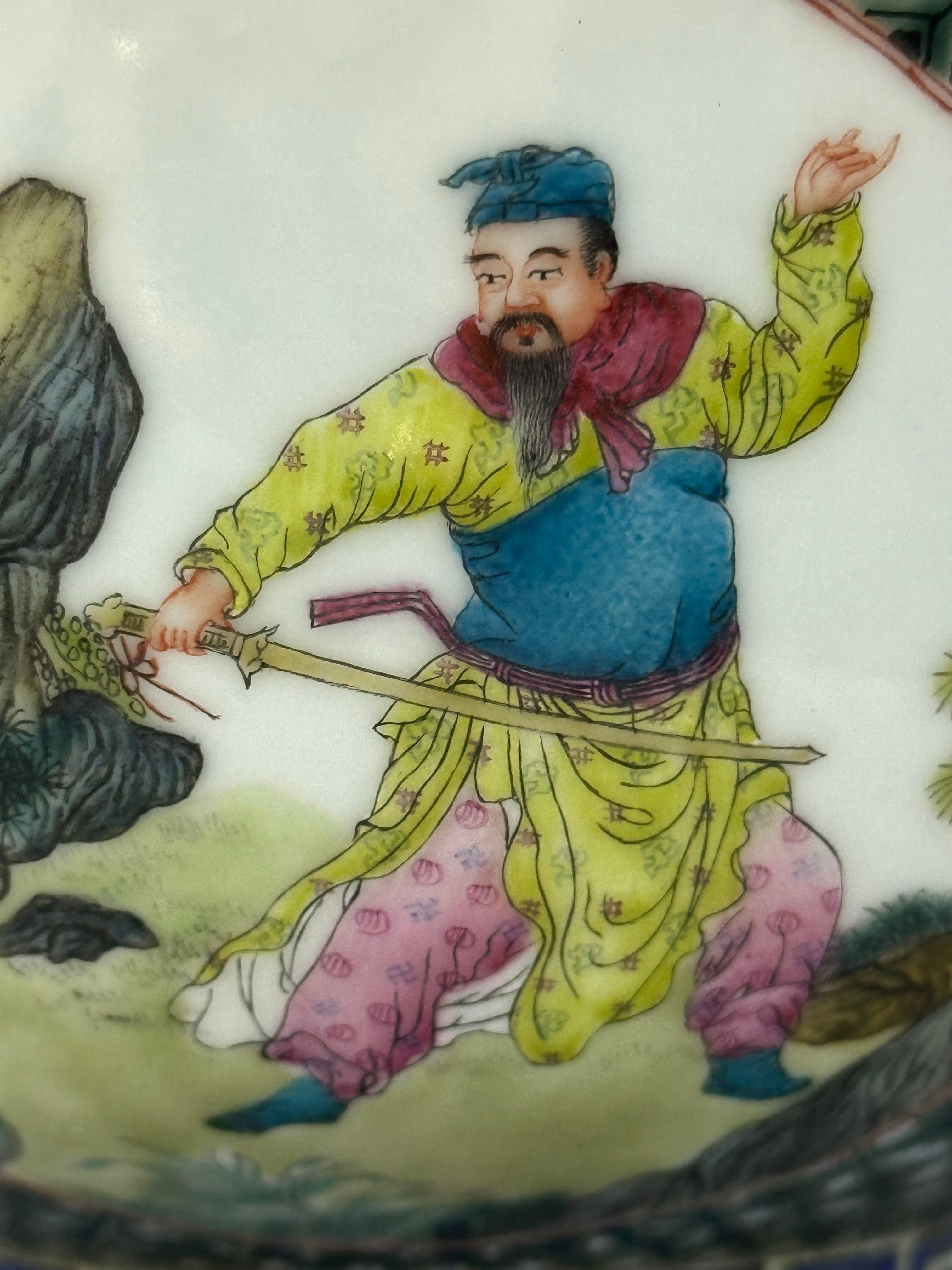 20th-Century Chinese Porcelain Figure & Zodiac Medallion Bowl – Green Honeycomb Enamel