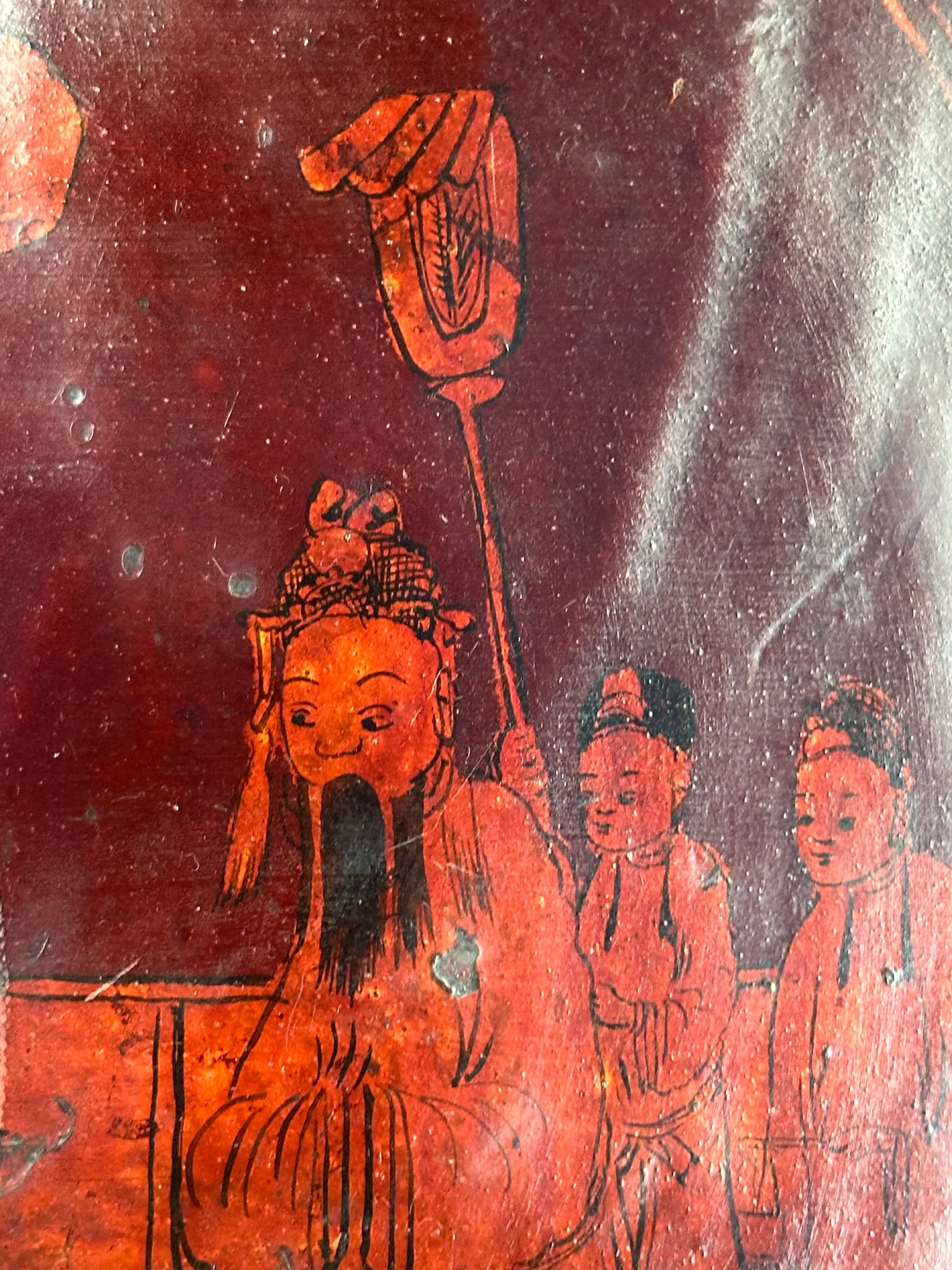 Antique Style Cinnabar-Colored Lacquer Decorative Platter with Figural Motif ( Early 20th century )
