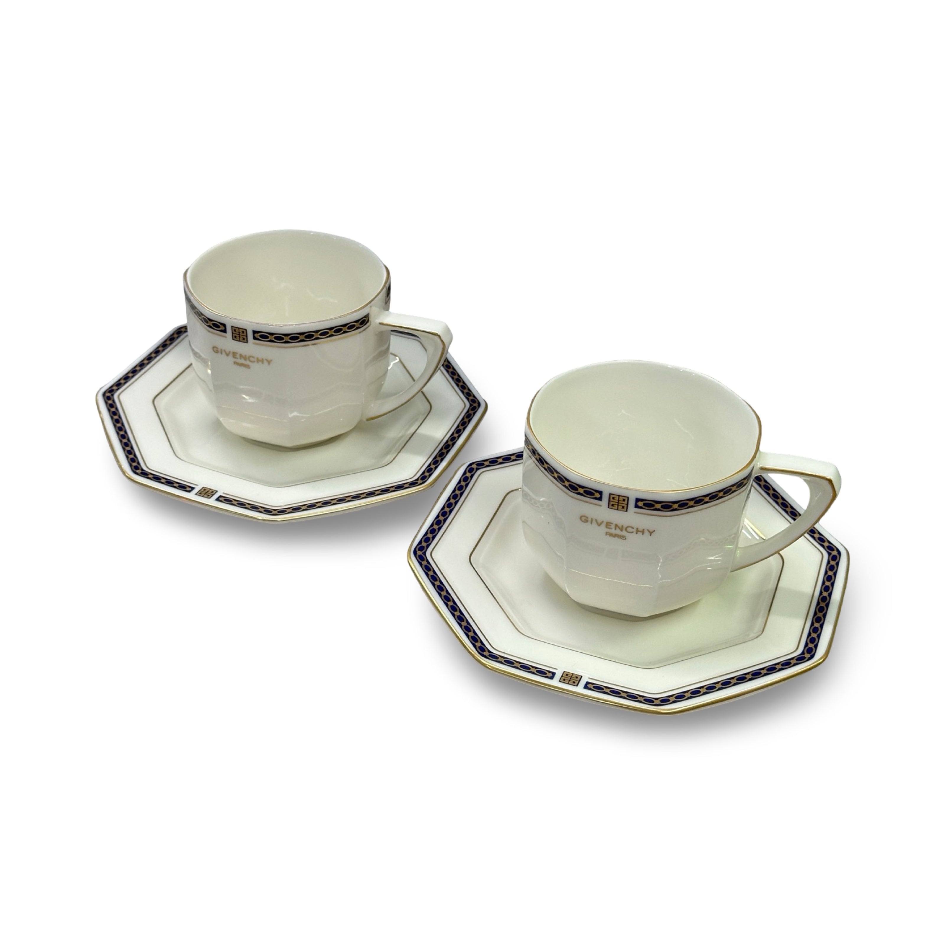 Vintage Givenchy Paris octagon  Geometric Border Demitasse Set - White & Gold