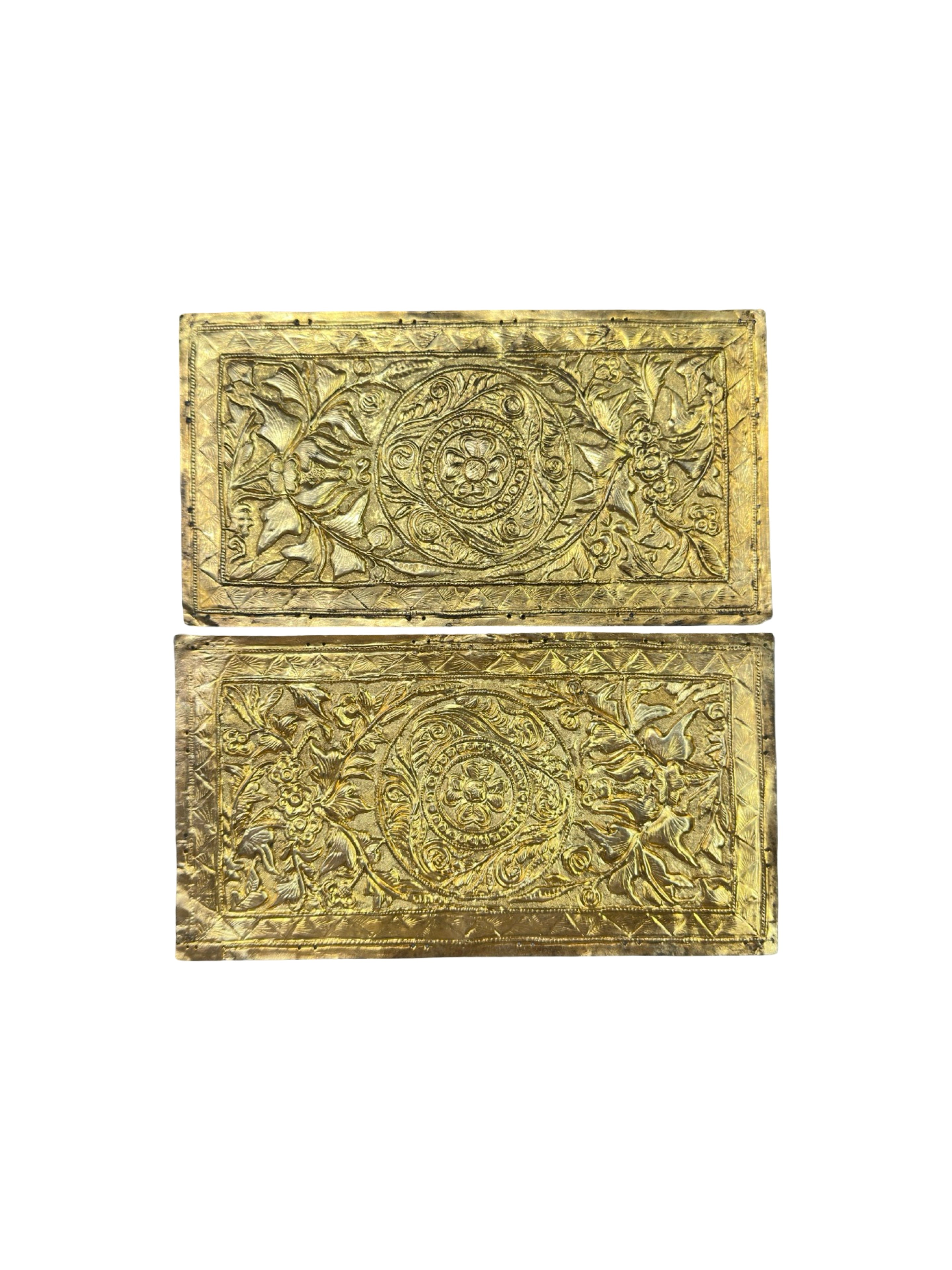 A pair of straits Chinese Penarakan Nyonya Silver Pillow ends ( Buntal plates , Kapala Bantal ) 1920’s-1930’s