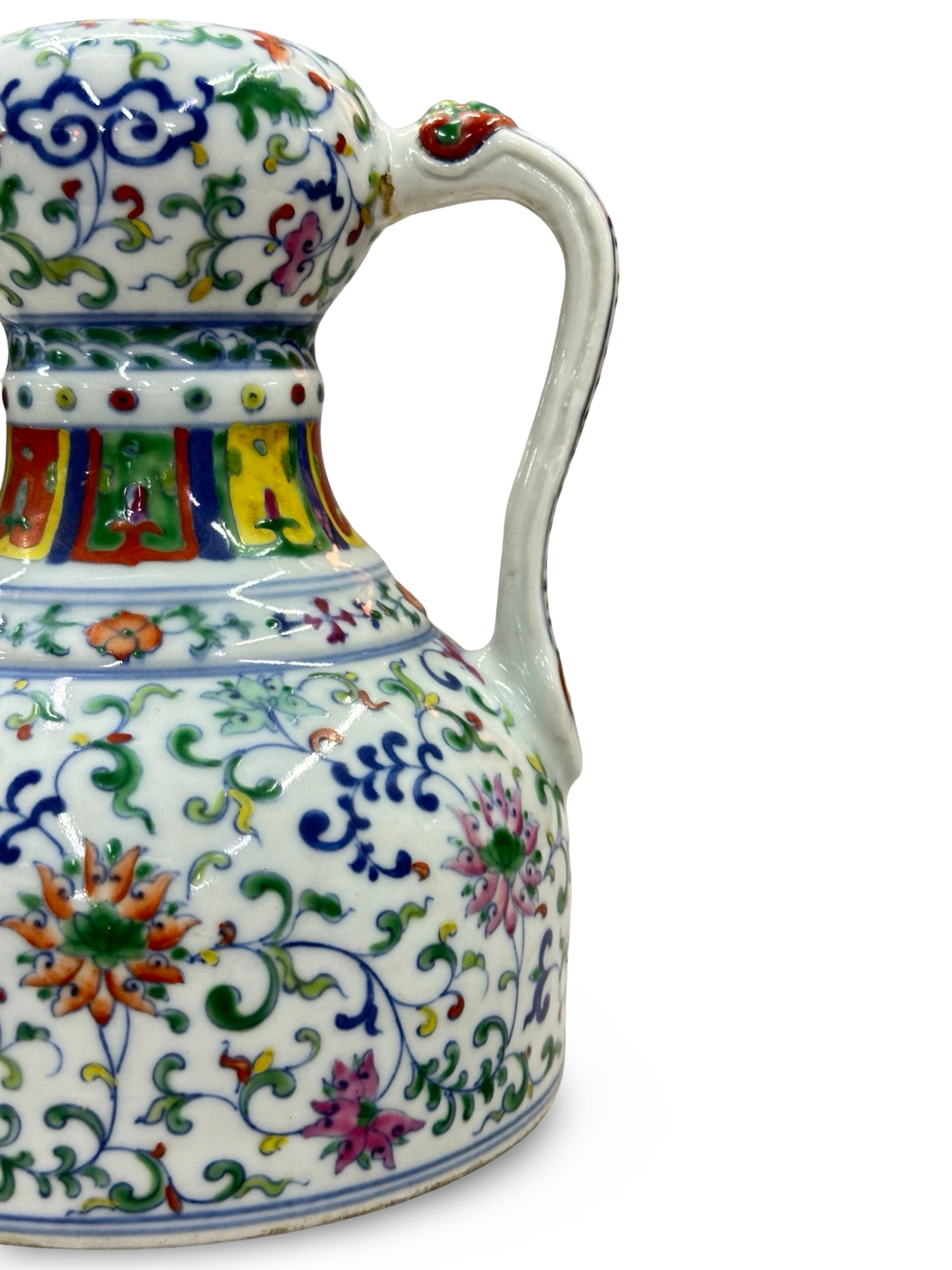 20th-Century Antique Style Chinese Doucai Porcelain Twin-Handled Vase - Floral Scroll & Lotus Motif