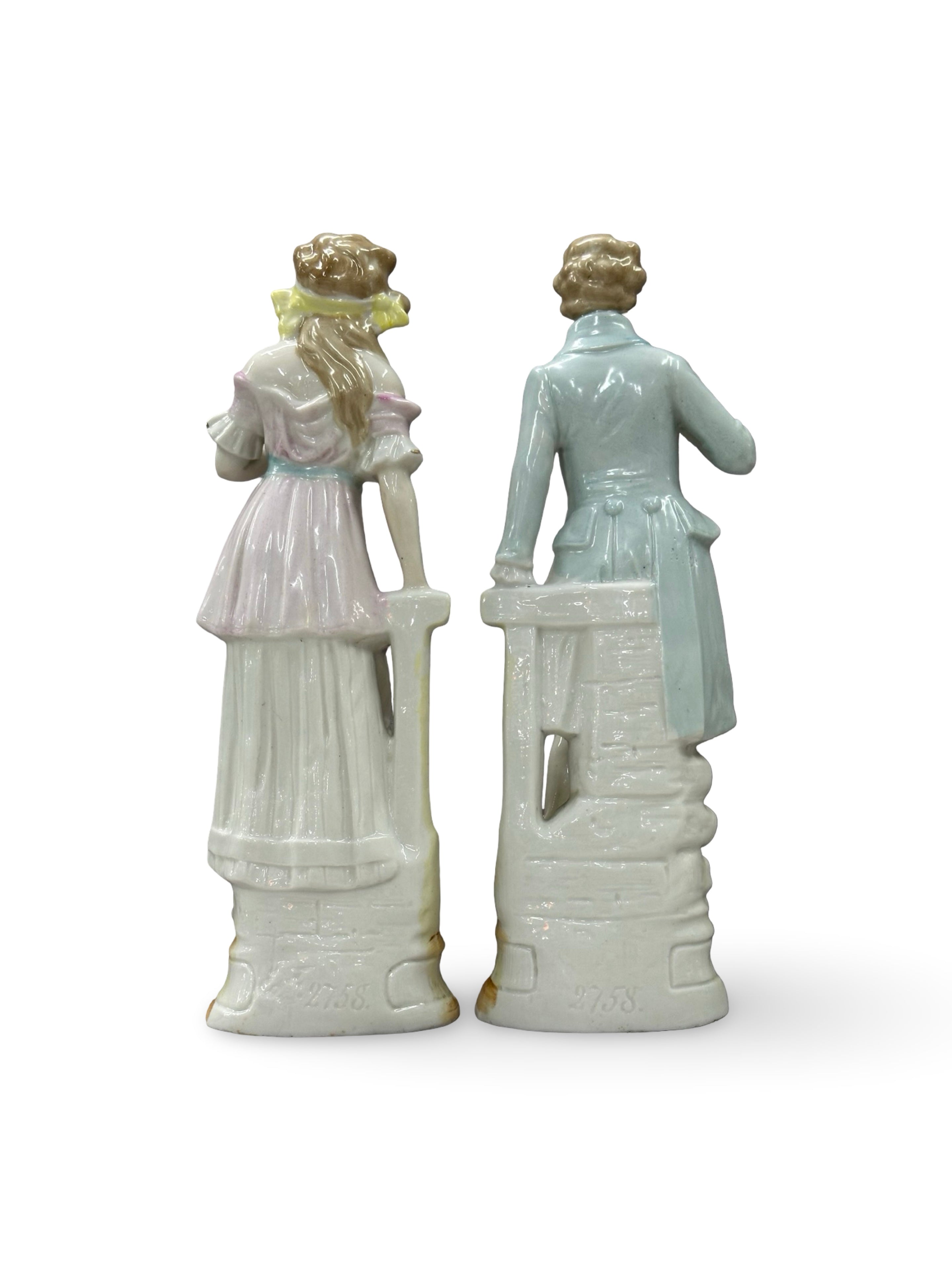 Antique German Bisque Porcelain Figurines - Victorian Courting Couple, Mold #2758 - Set of 2