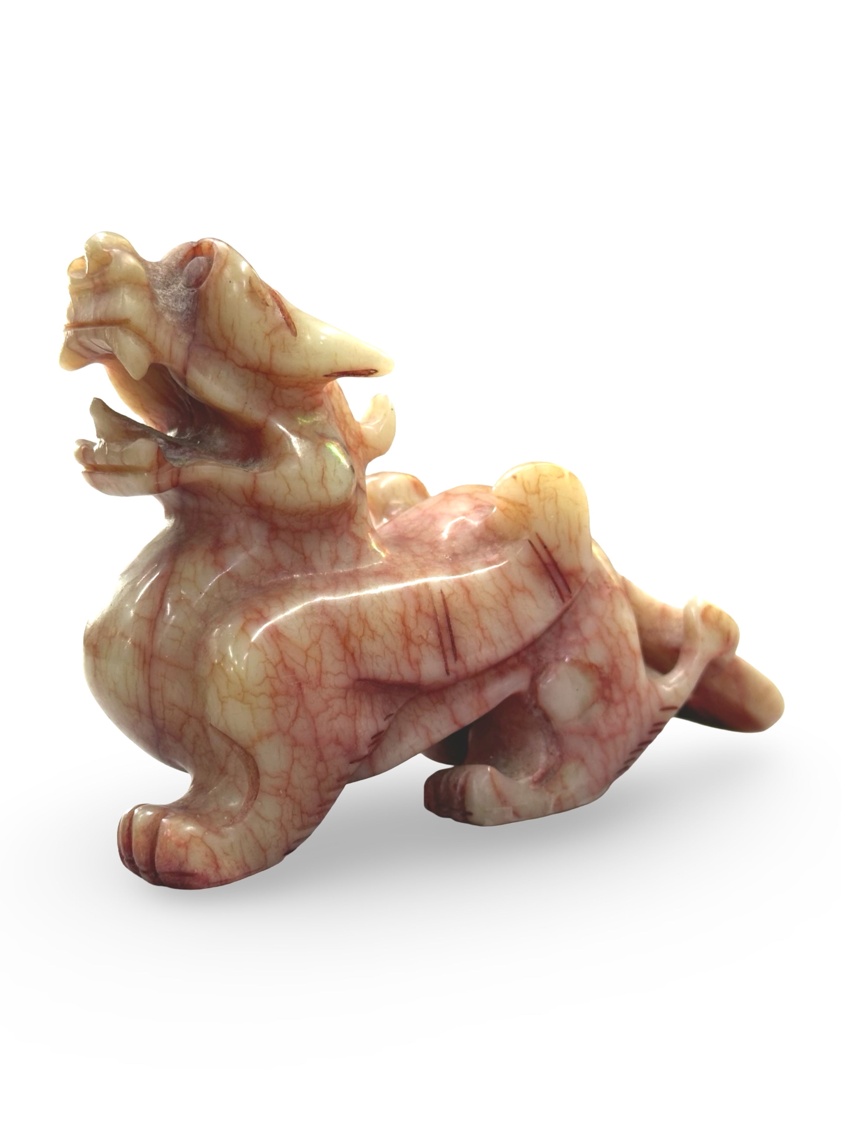 Pair of Carved Stone Chinese Guardian Pixiu - Protective Home Office Decor - Traditional Asian Stone Art