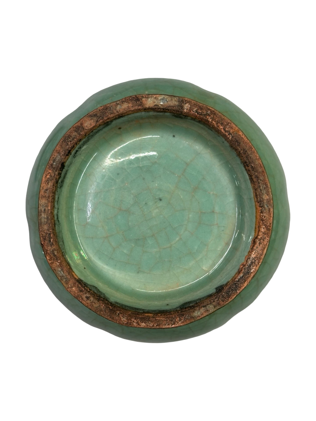 Vintage 20th Century Longquan-Style Celadon Jar with Lid – Lobed Crackle Glaze