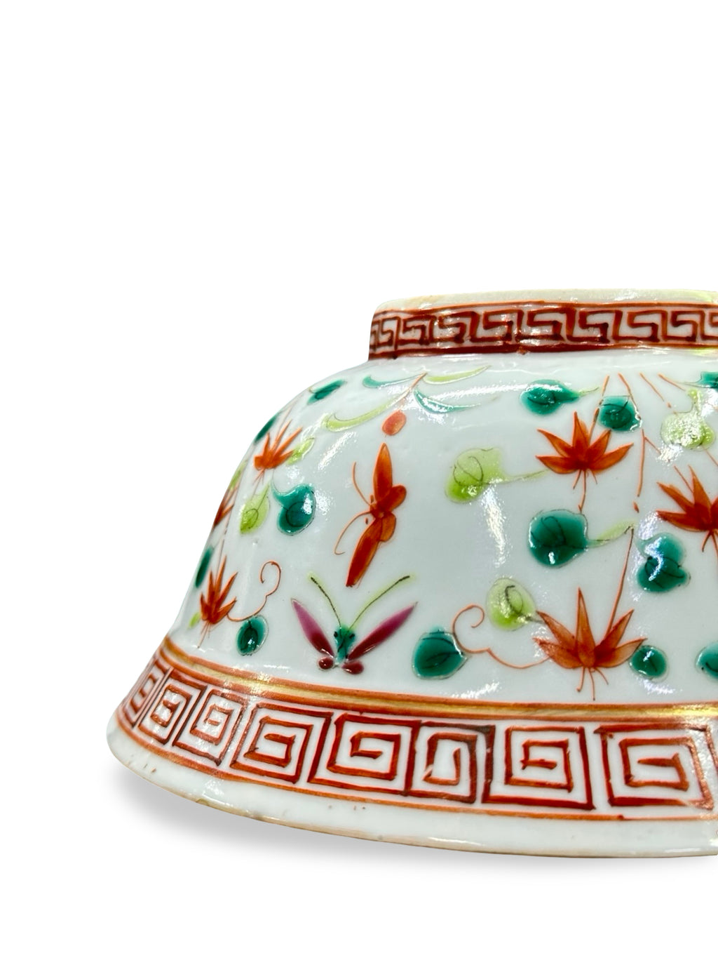 Chinese Famille Rose Porcelain Bowl, Iron Red Maple Leaves & Butterfly Pattern, Marked ( Nyonya family )