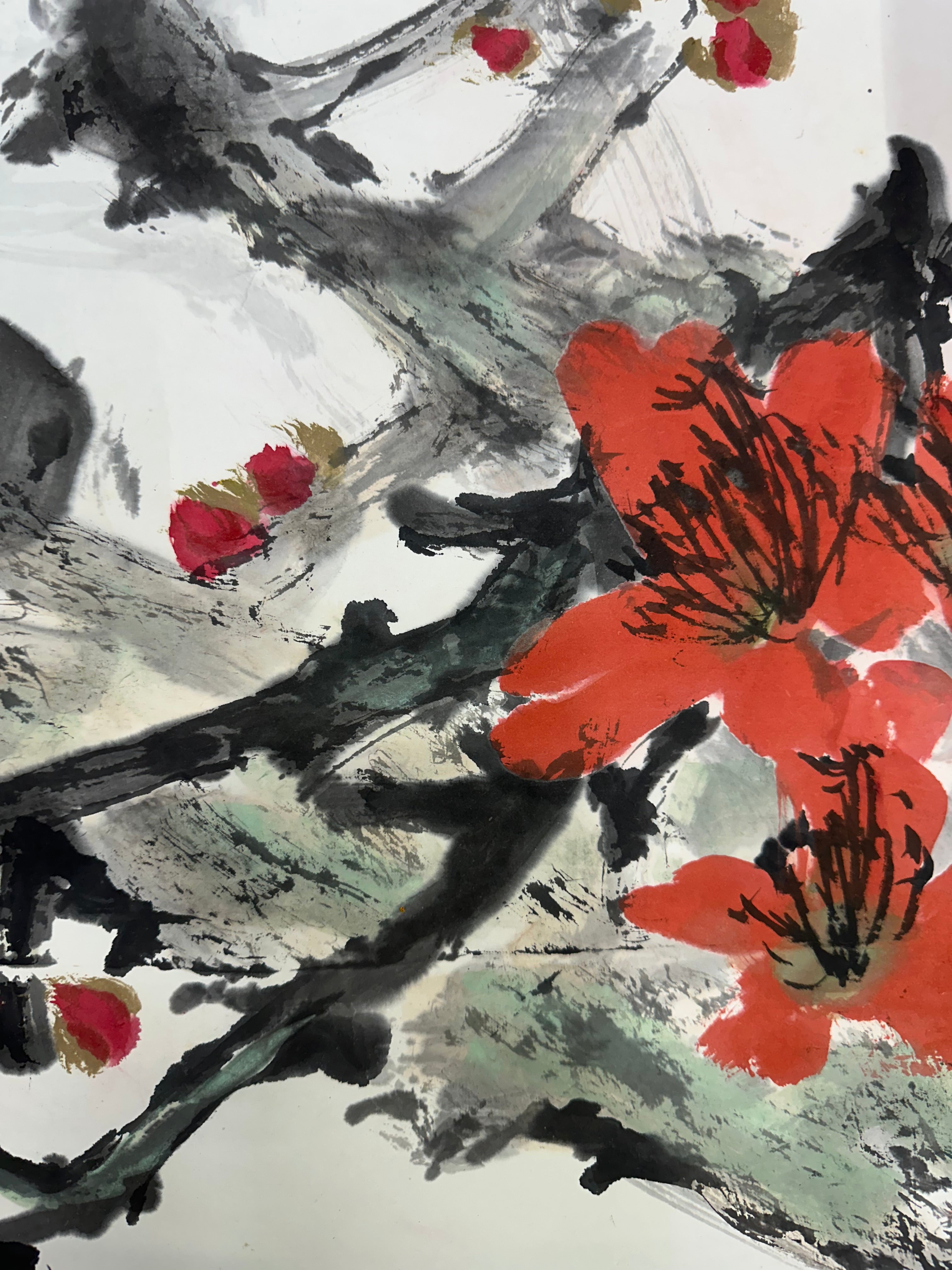 劉春草 Liu Chuncao: "Spring Bird and Silk Cotton Blossoms" – Original Lingnan School Ink & Wash Painting