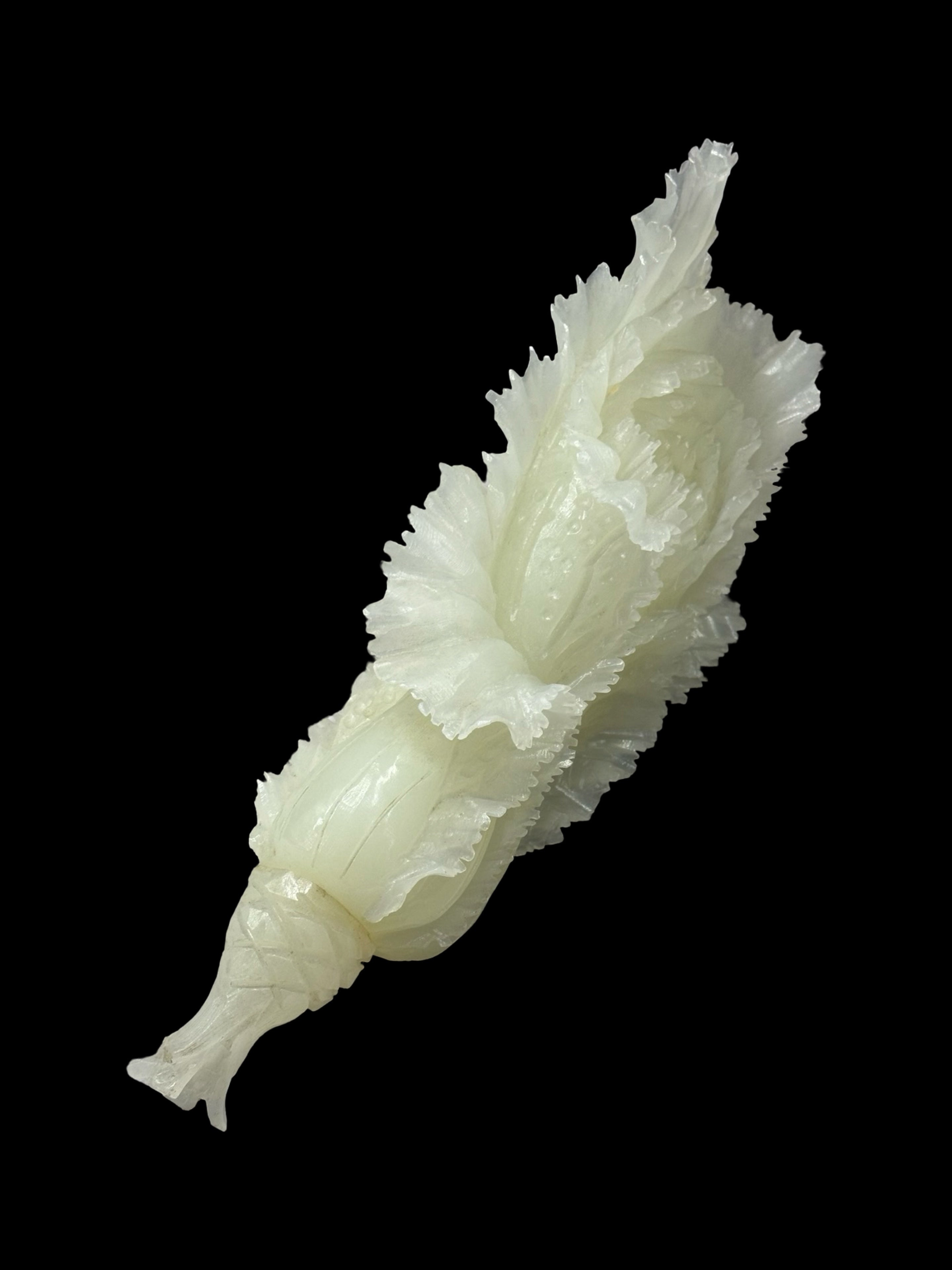 Oriental Translucent Stone Cabbage Sculpture – "Bai Cai" Prosperity Charm for Home & Office