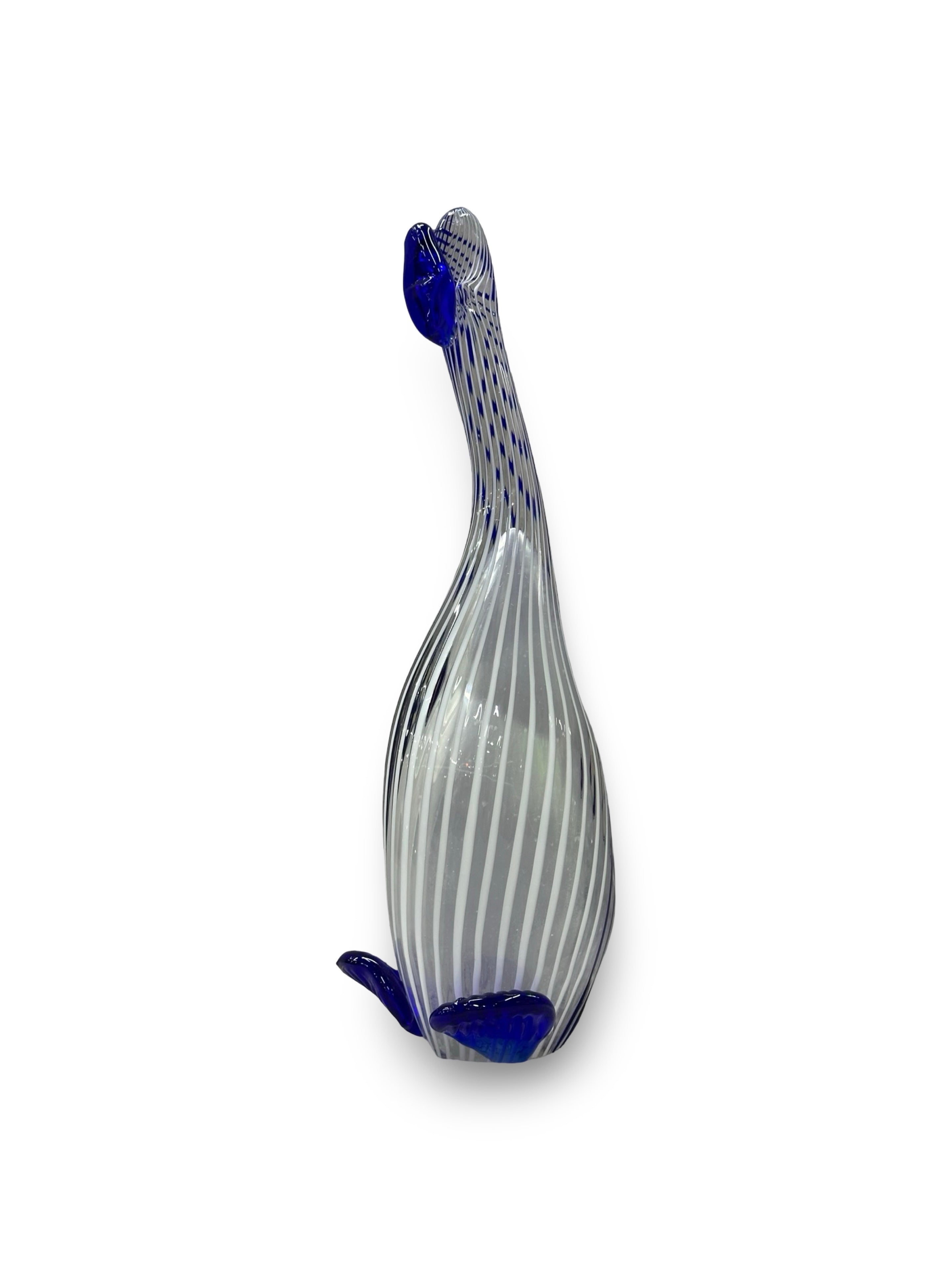 Mid-Century Murano Art Glass Goose - Blue & White Filigrana - Venetian Italian Glass
