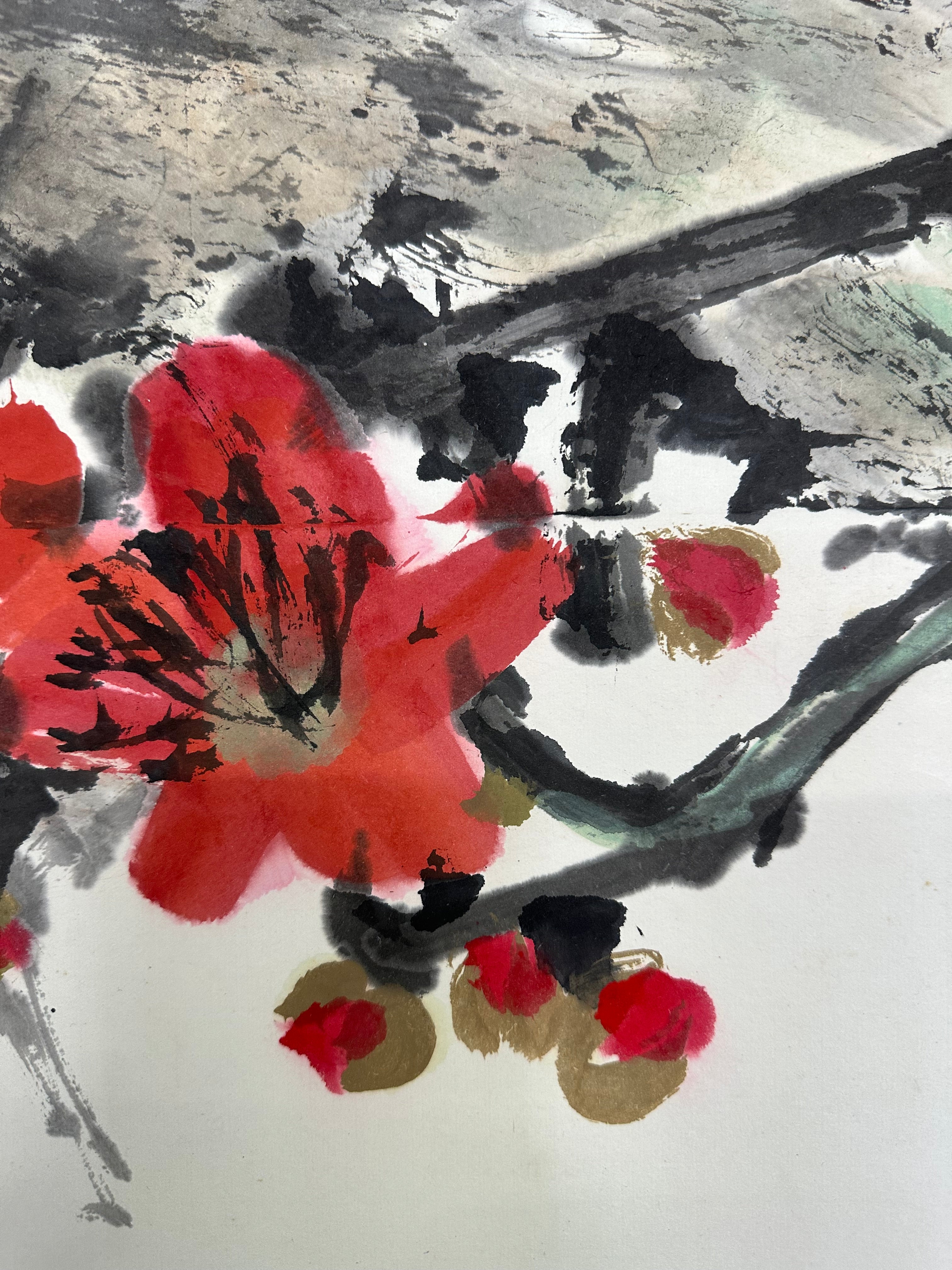 劉春草 Liu Chuncao: "Spring Bird and Silk Cotton Blossoms" – Original Lingnan School Ink & Wash Painting
