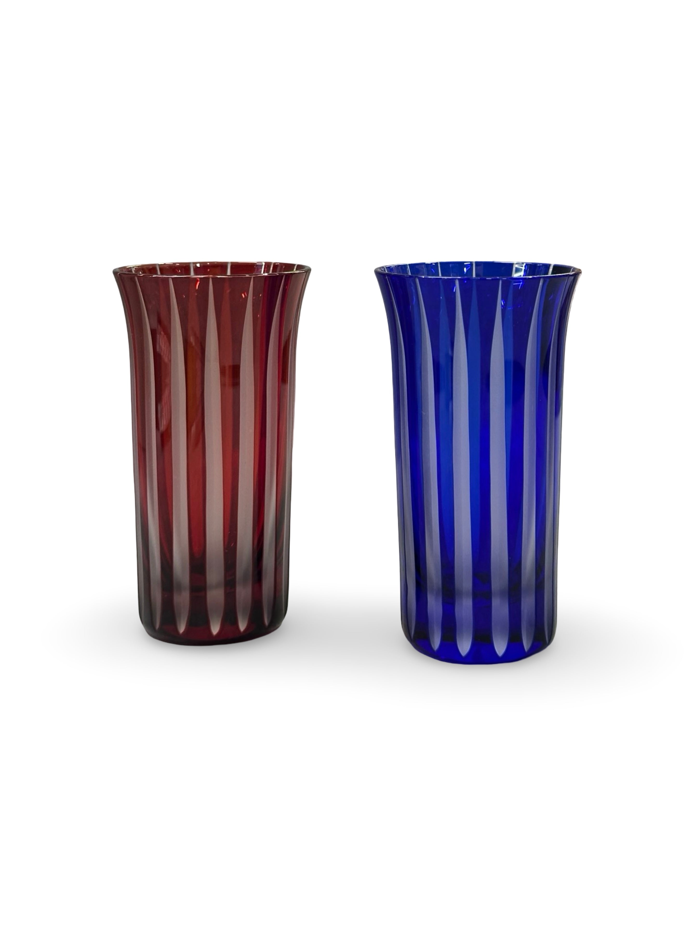 Tabu Glass Studio Edo Kiriko Hand-Cut Glass Set (Ruby & Sapphire)