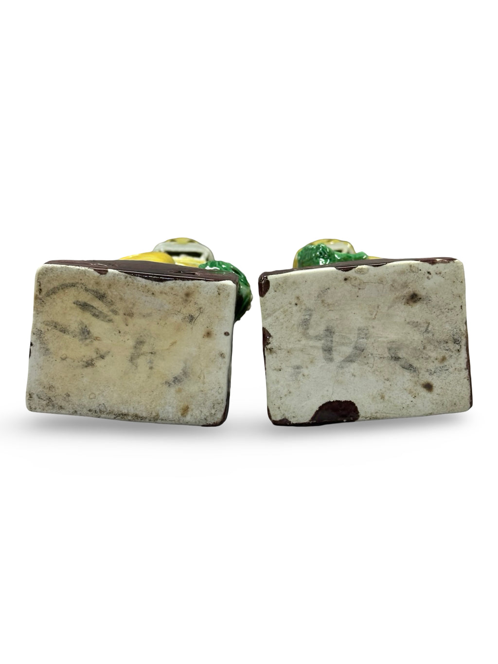 20th century Chinese Foo Dog Statues - Yellow & Green Sancai Glaze - Pair