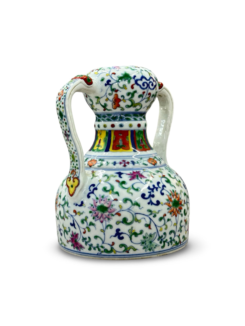 20th-Century Antique Style Chinese Doucai Porcelain Twin-Handled Vase - Floral Scroll & Lotus Motif