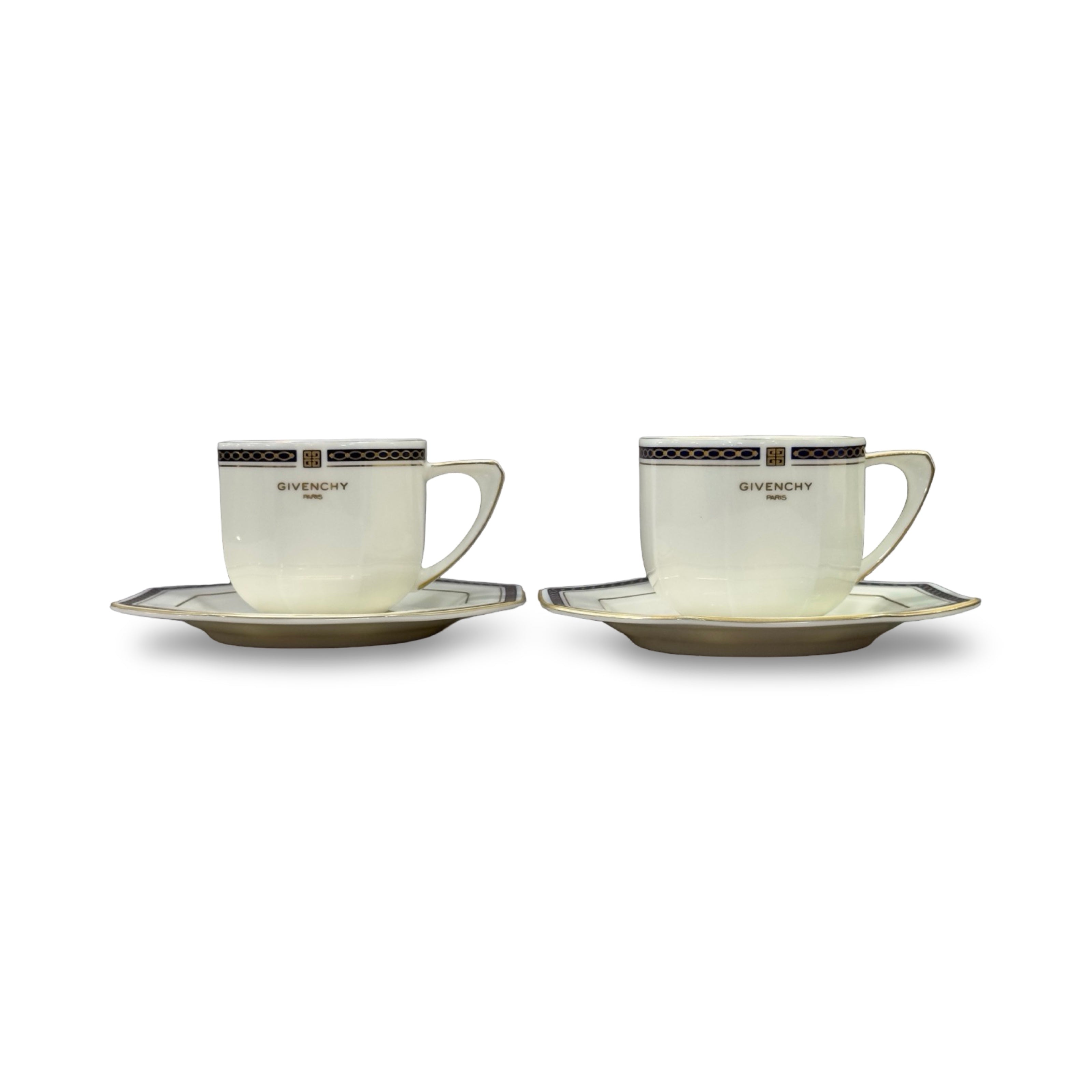 Vintage Givenchy Paris octagon  Geometric Border Demitasse Set - White & Gold