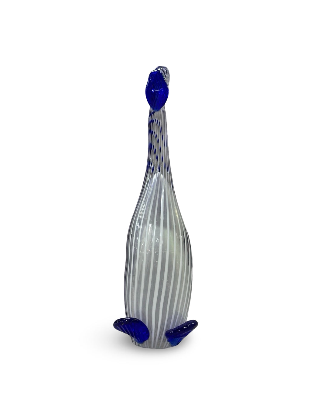 Mid-Century Murano Art Glass Goose - Blue & White Filigrana - Venetian Italian Glass