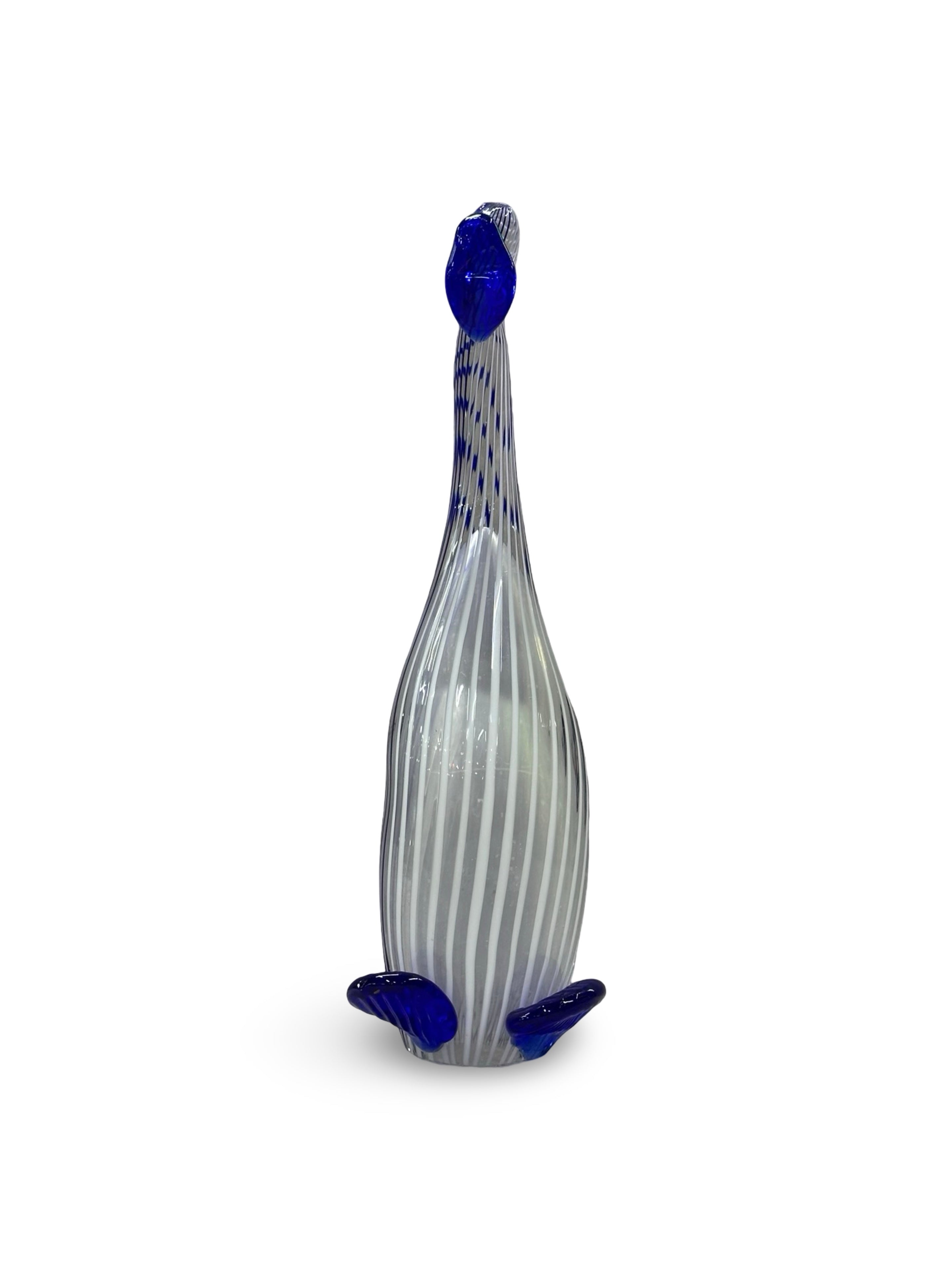 Mid-Century Murano Art Glass Goose - Blue & White Filigrana - Venetian Italian Glass