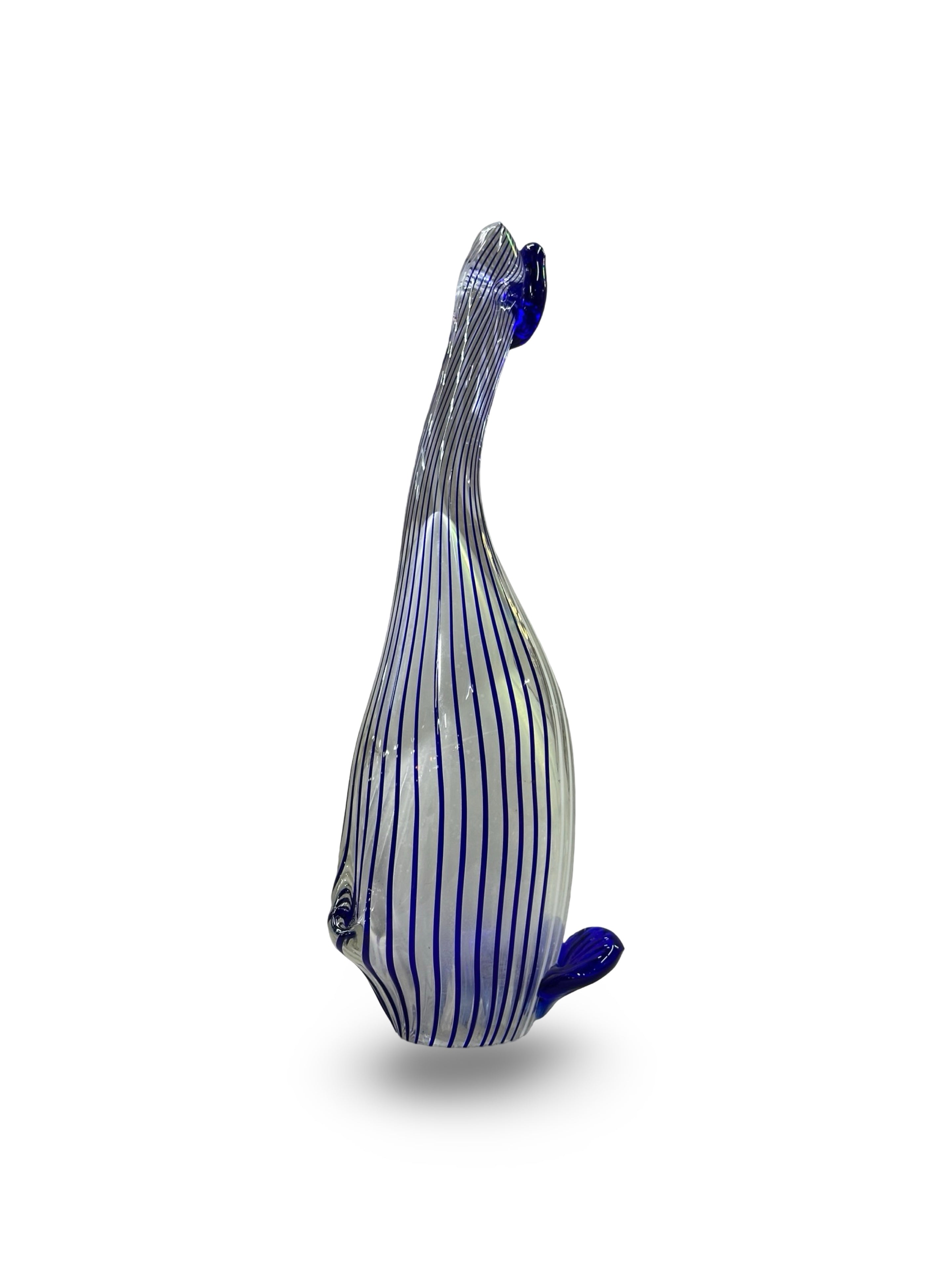 Mid-Century Murano Art Glass Goose - Blue & White Filigrana - Venetian Italian Glass