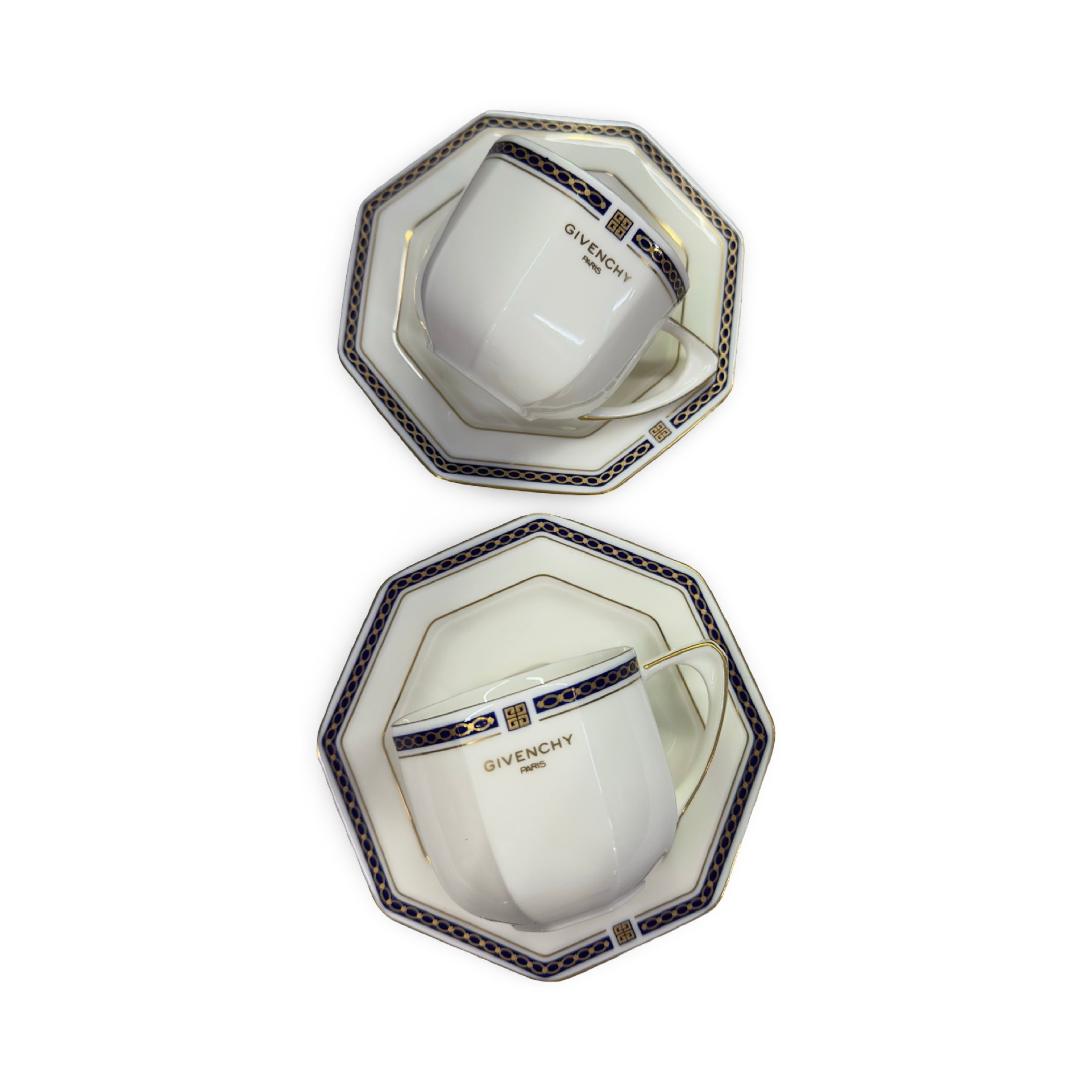 Vintage Givenchy Paris octagon  Geometric Border Demitasse Set - White & Gold