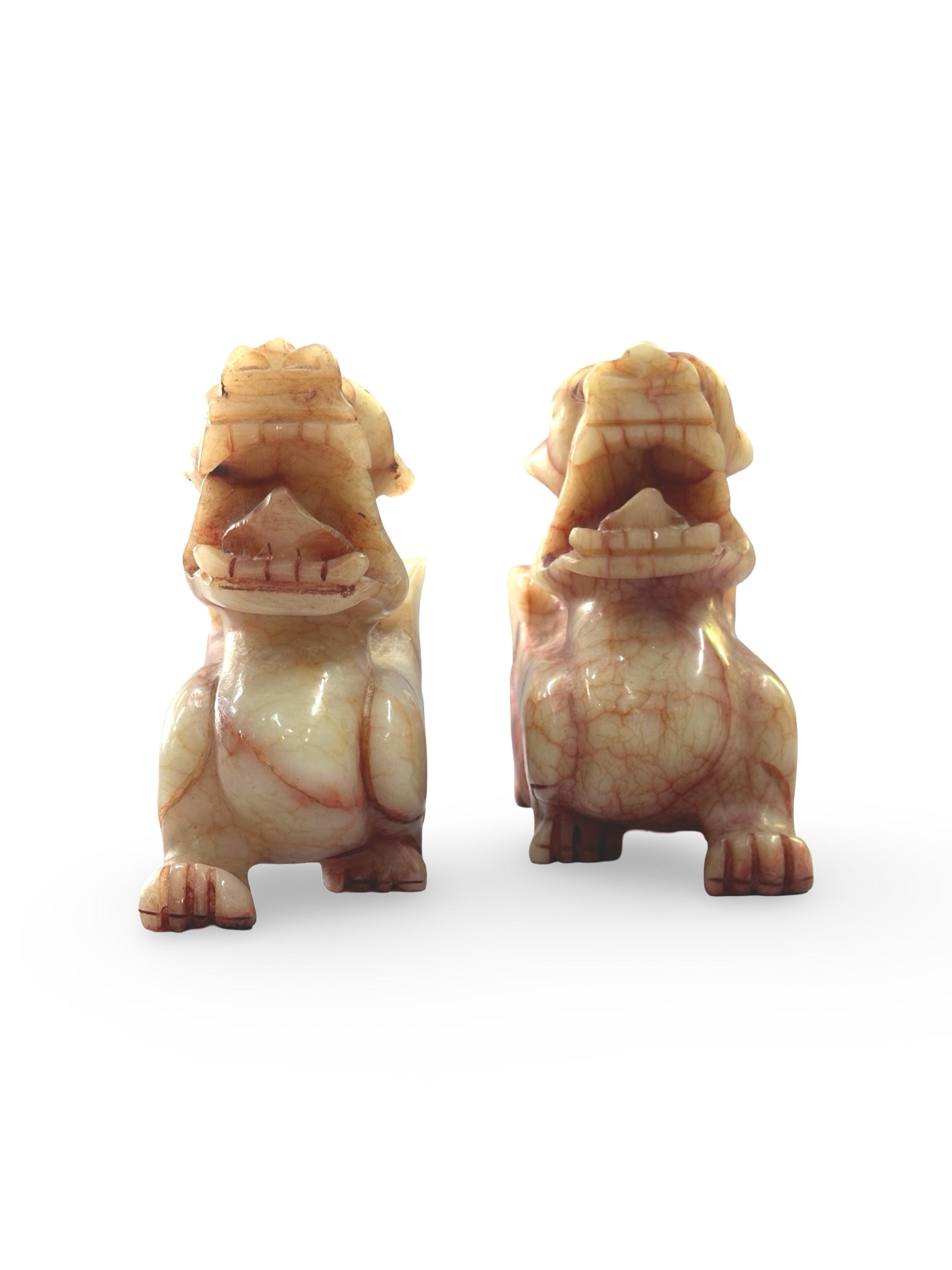 Pair of Carved Stone Chinese Guardian Pixiu - Protective Home Office Decor - Traditional Asian Stone Art