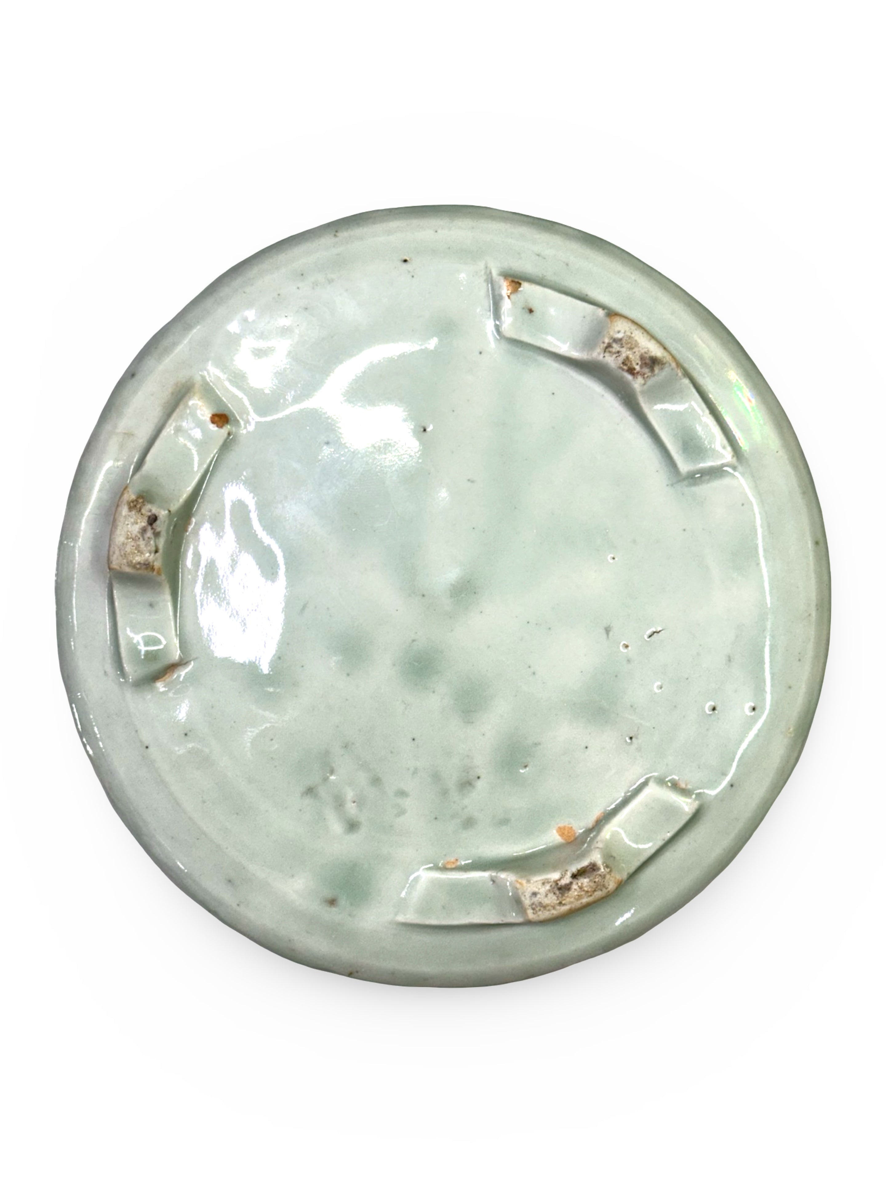 19th-Century Chinese Celadon Porcelain Incense burner- Green Glaze Incised Floral Vessel