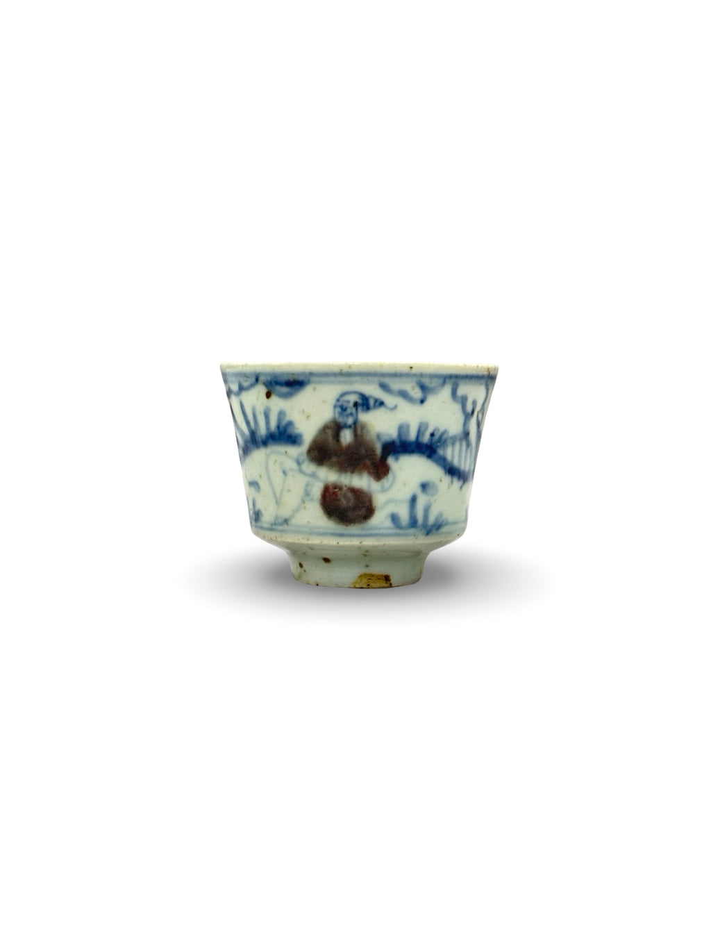 Mid-century was Chinese Blue & White Hand-Painted Tea Cup - Figurative Scholar & Landscape