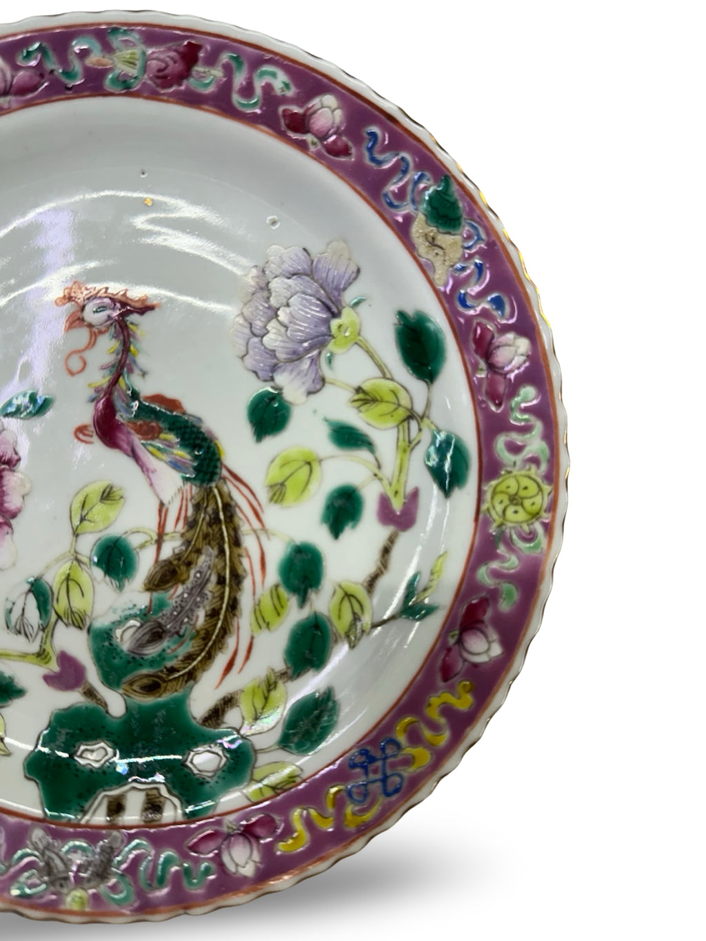 Antique Peranakan nyonya Famille Rose 7.5 inch Dish Plate– Phoenix & Peony Motif