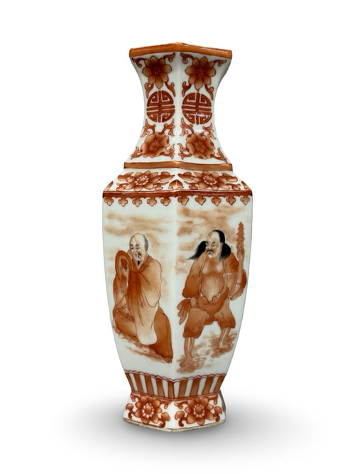 20th-century 8 monk Octagonal hand painted porcelain vase