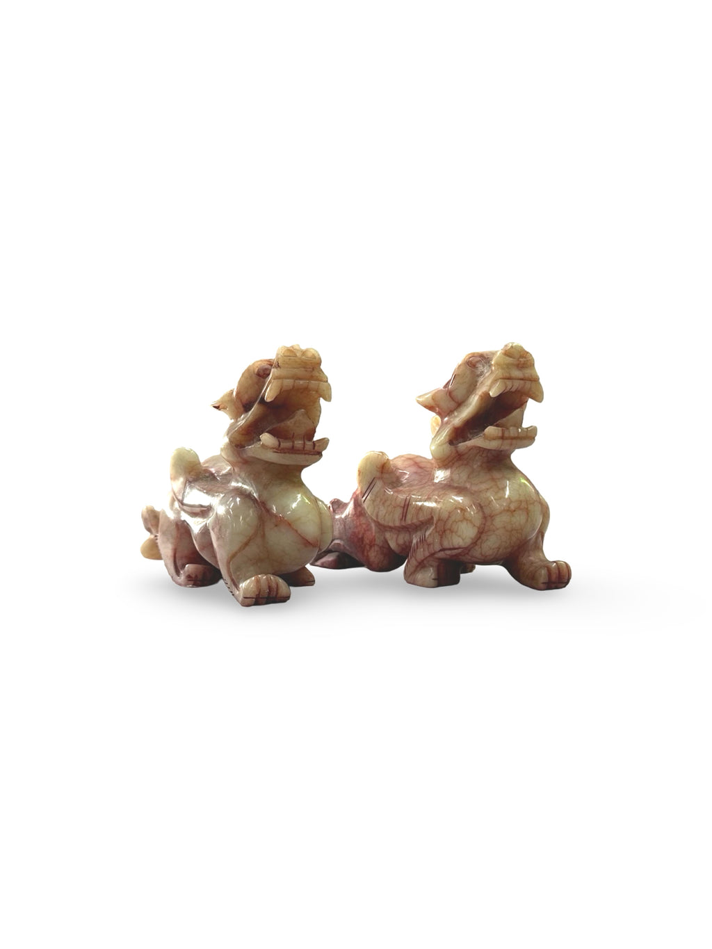 Pair of Carved Stone Chinese Guardian Pixiu - Protective Home Office Decor - Traditional Asian Stone Art